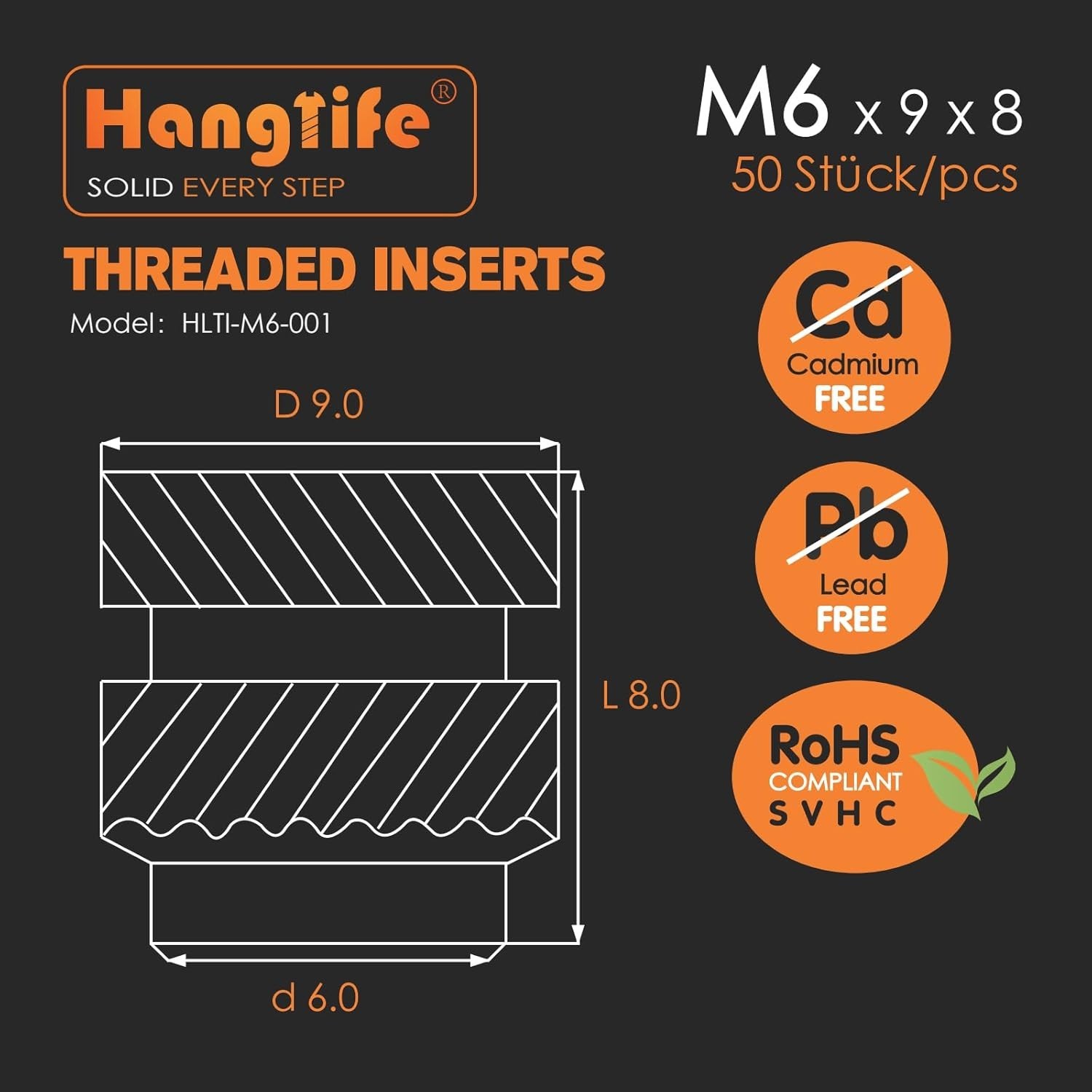 Secure 50-Pack M6 Heat-Set Brass Inserts for Versatile 3D Printing Needs