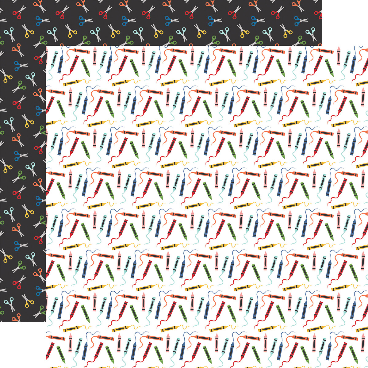 2 Sheets of Echo Park Paper I LOVE SCHOOL 12x12 Scrapbook Cardstock - Crayons