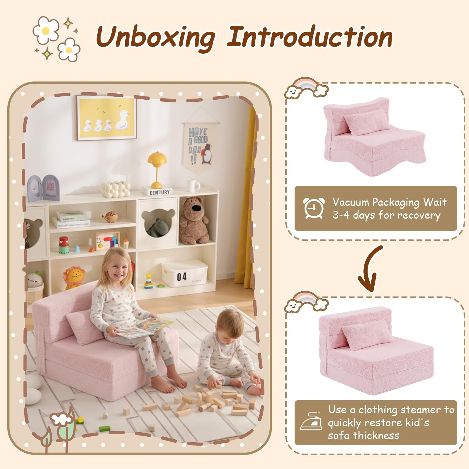 Folding Sofa Bed Floor Mattress for with Pillow, Washable Folding Floor Nap M...