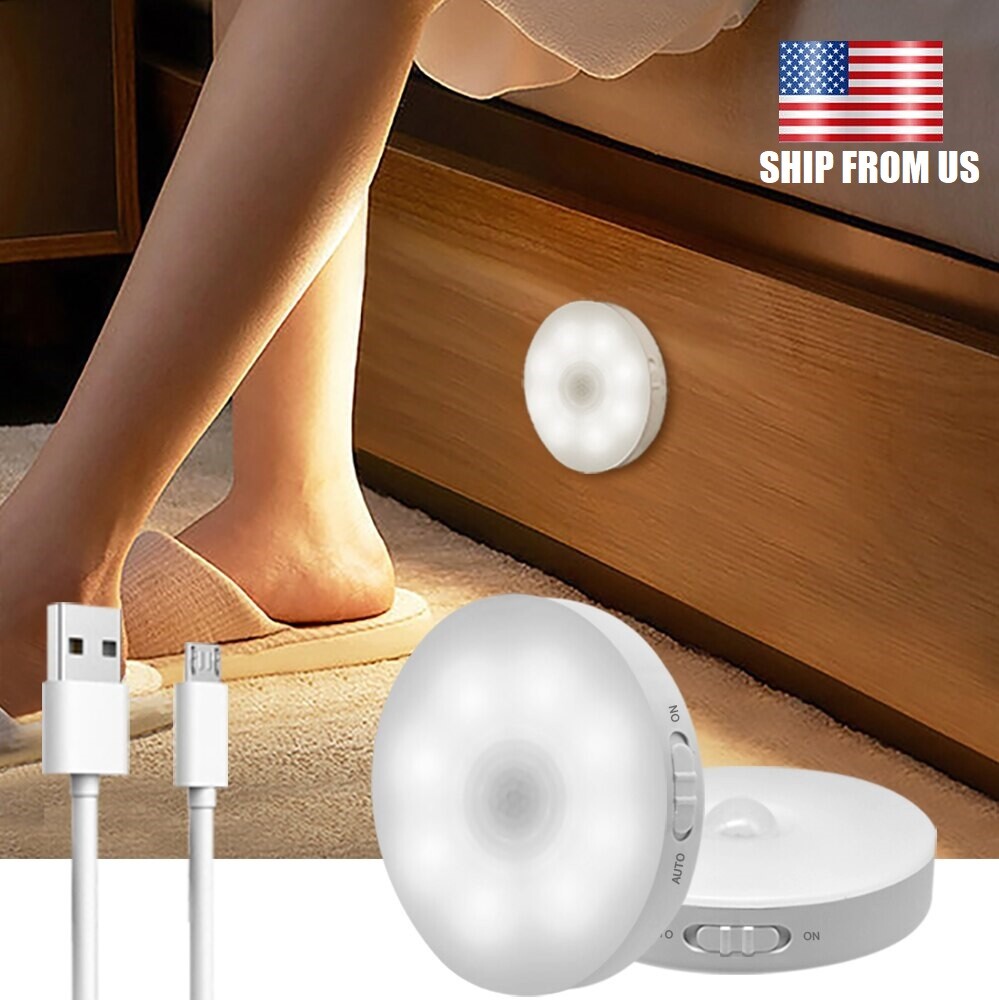 3× Motion Sensor LED Night Light Battery Rechargeable Indoor Closet Cabinet Wall
