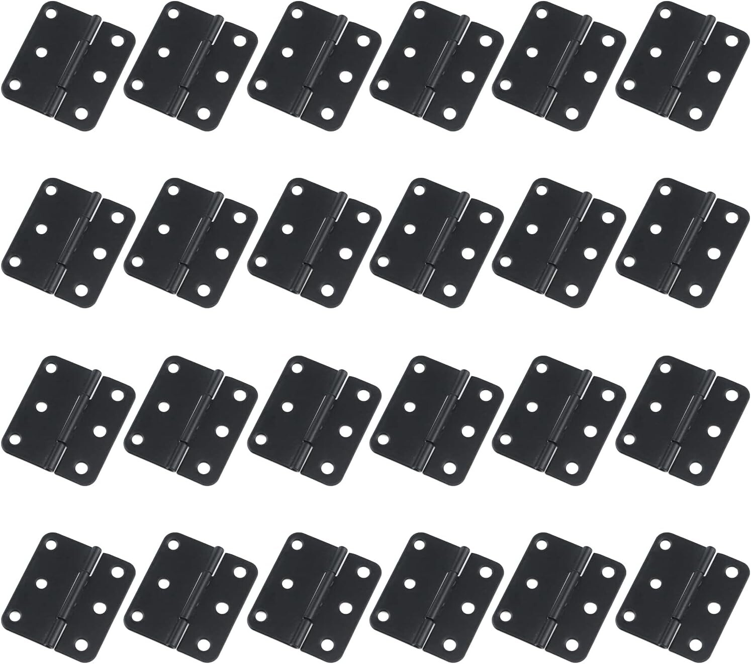 24-Pack Flat Black Asymmetric Door Hinge Cabinet Gate Closet Hinge 1-1/2'' Long
