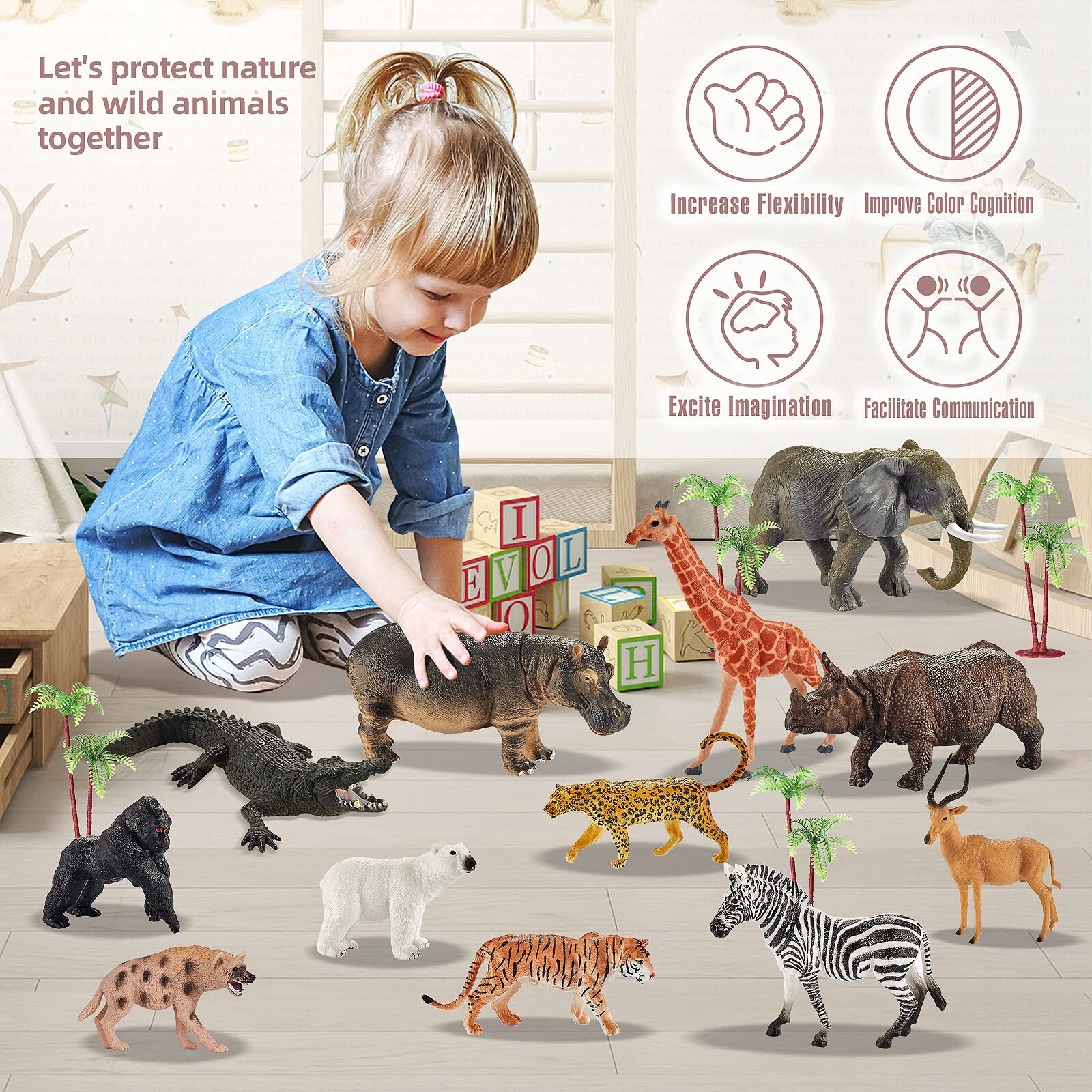 31 Pcs Safari Animals Figures Including 24 Realistic Jungle Playset Toys Zoo ...
