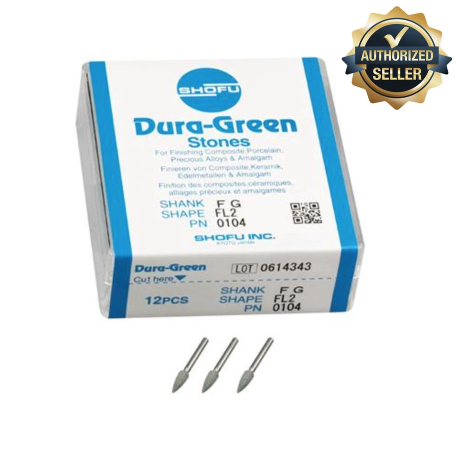 Shofu Dura Green FL2 FG Finishing Stones Silicon Carbide Dental Burs 12/Box
