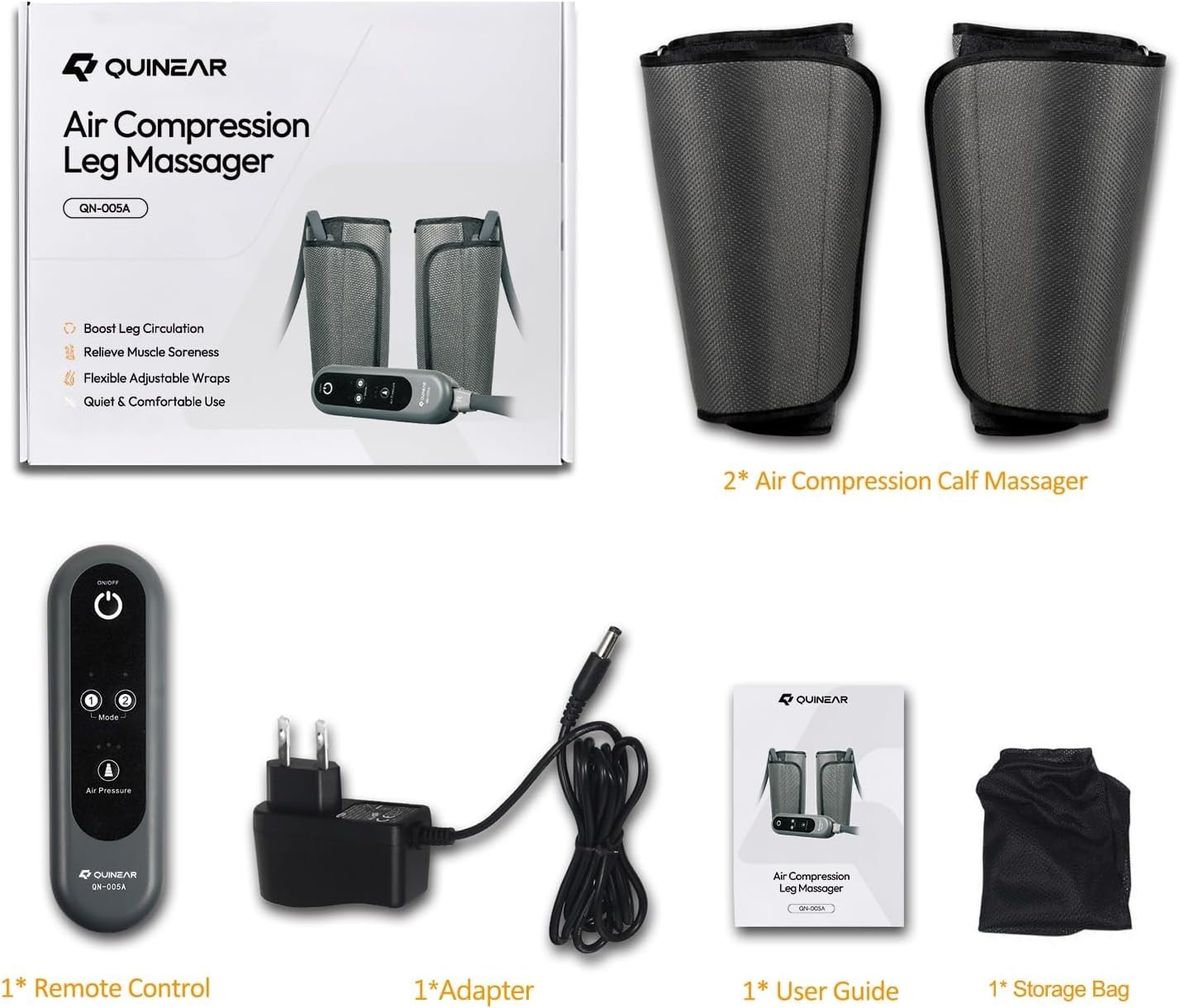 QUINEAR Air Compression Leg Massager for Circulation & Pain Relief QN-005A