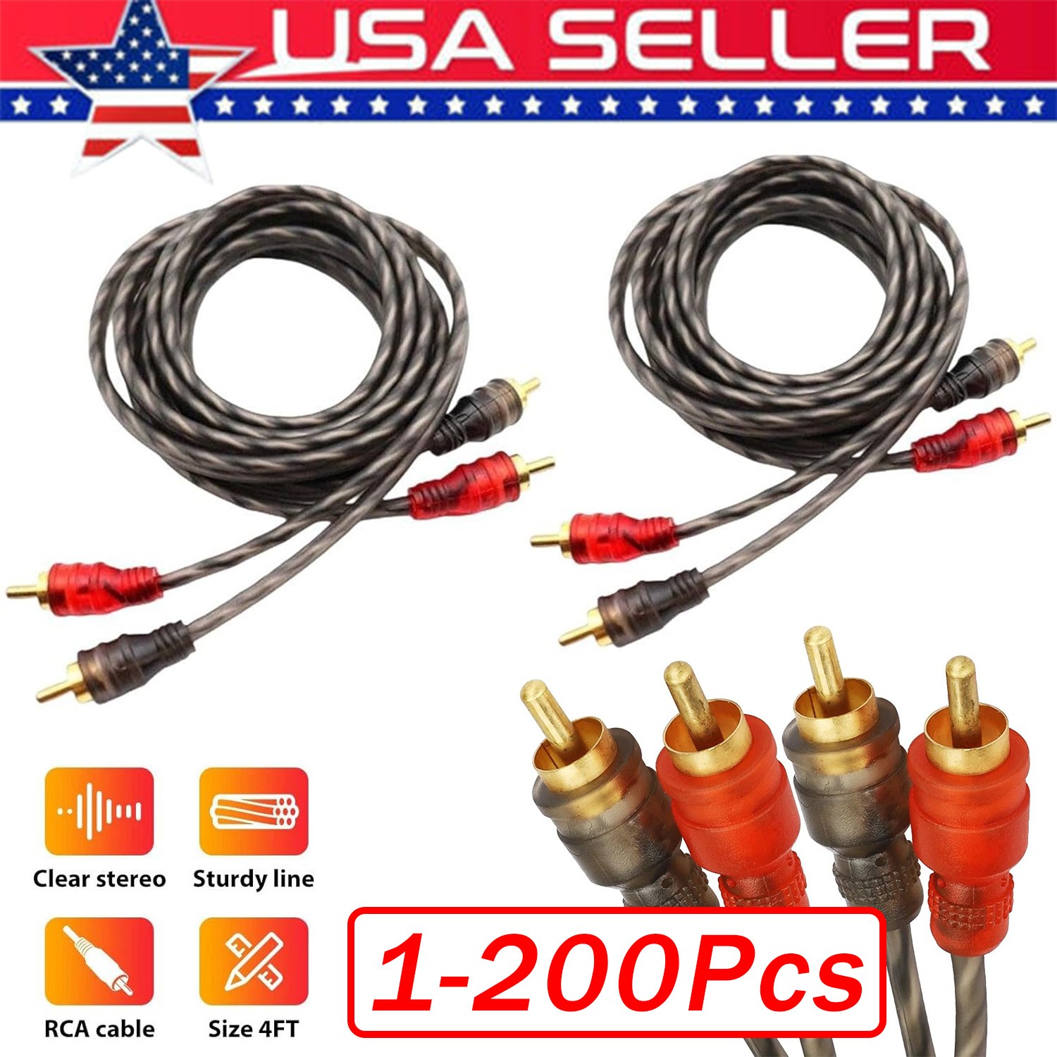 200X RCA Audio Cable Twisted Pair with Noise Reduction Interconnect Amp Wire Lot