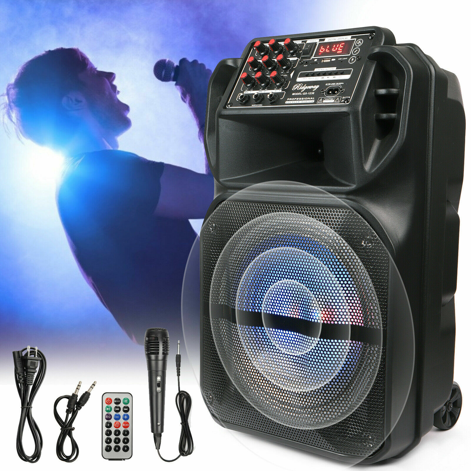 12'' Portable Bluetooth Speaker Heavy Bass Sound Party Speaker FM AUX w/ mic