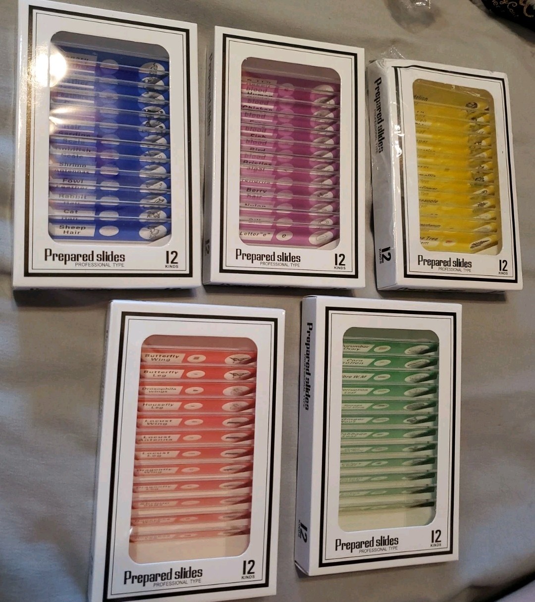 Prepared Microscope Slides Set of 60 Animals Insects Plants Flowers Biological