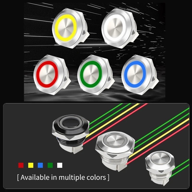 LED Push Button Switch 12-30mm Ultra Short Metal Waterproof Momentary Reset Wire