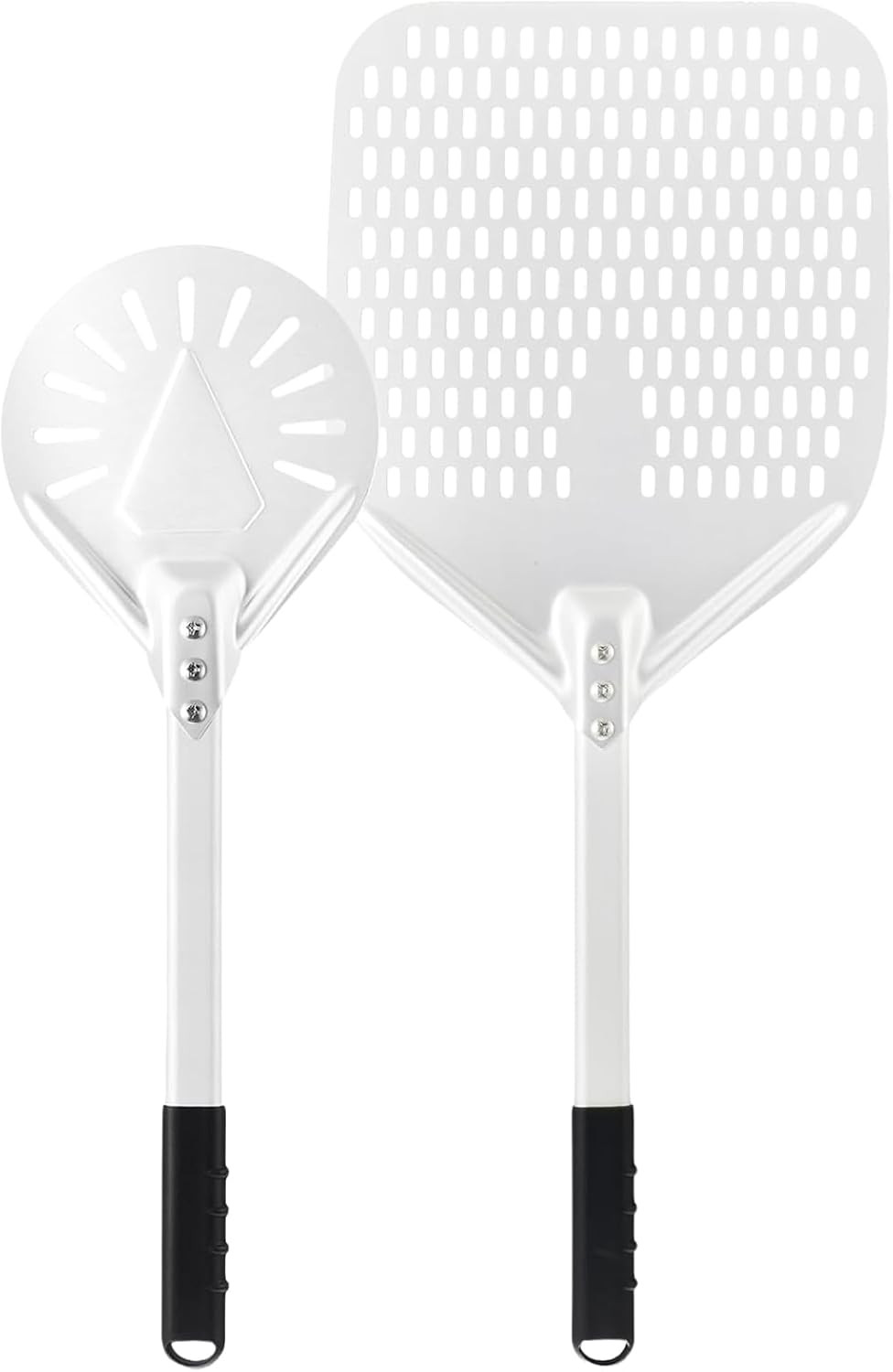 12 Inch + 7 Inch Perforated Pizza Peel Set, Pizza Turning Peel with Metal Handle