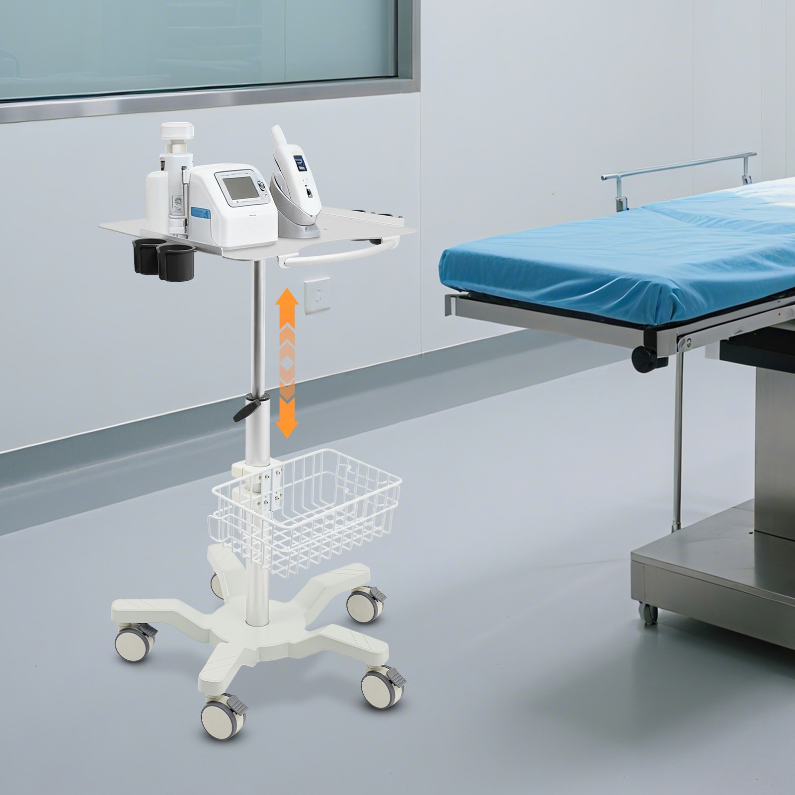 Rolling Medical Cart Mobile Trolley Height Adjustable Workstation with Storage
