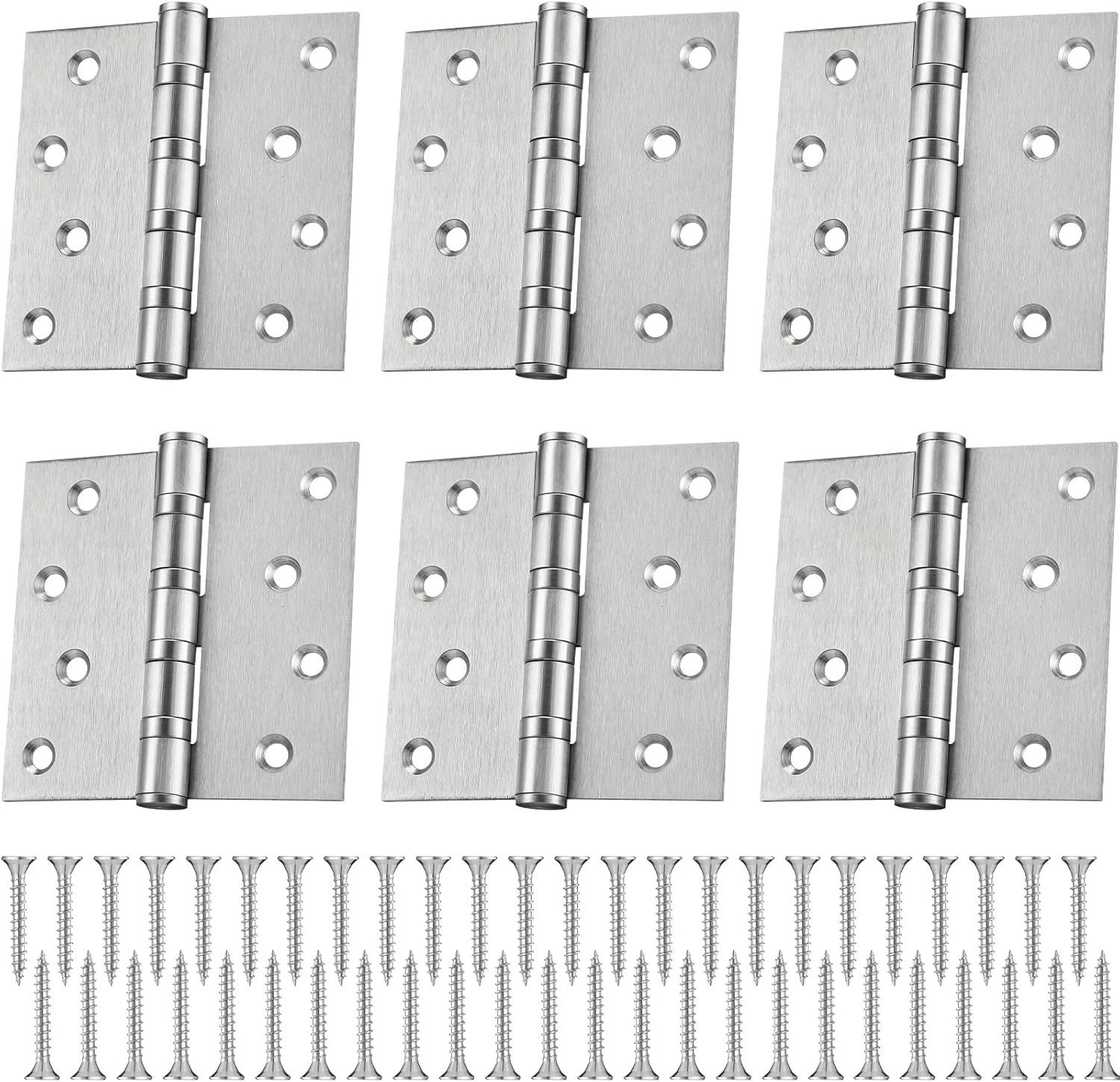 6 Pcs 4' Ball Bearing Stainless Steel Door Hinges Heavy Duty, Square Corners