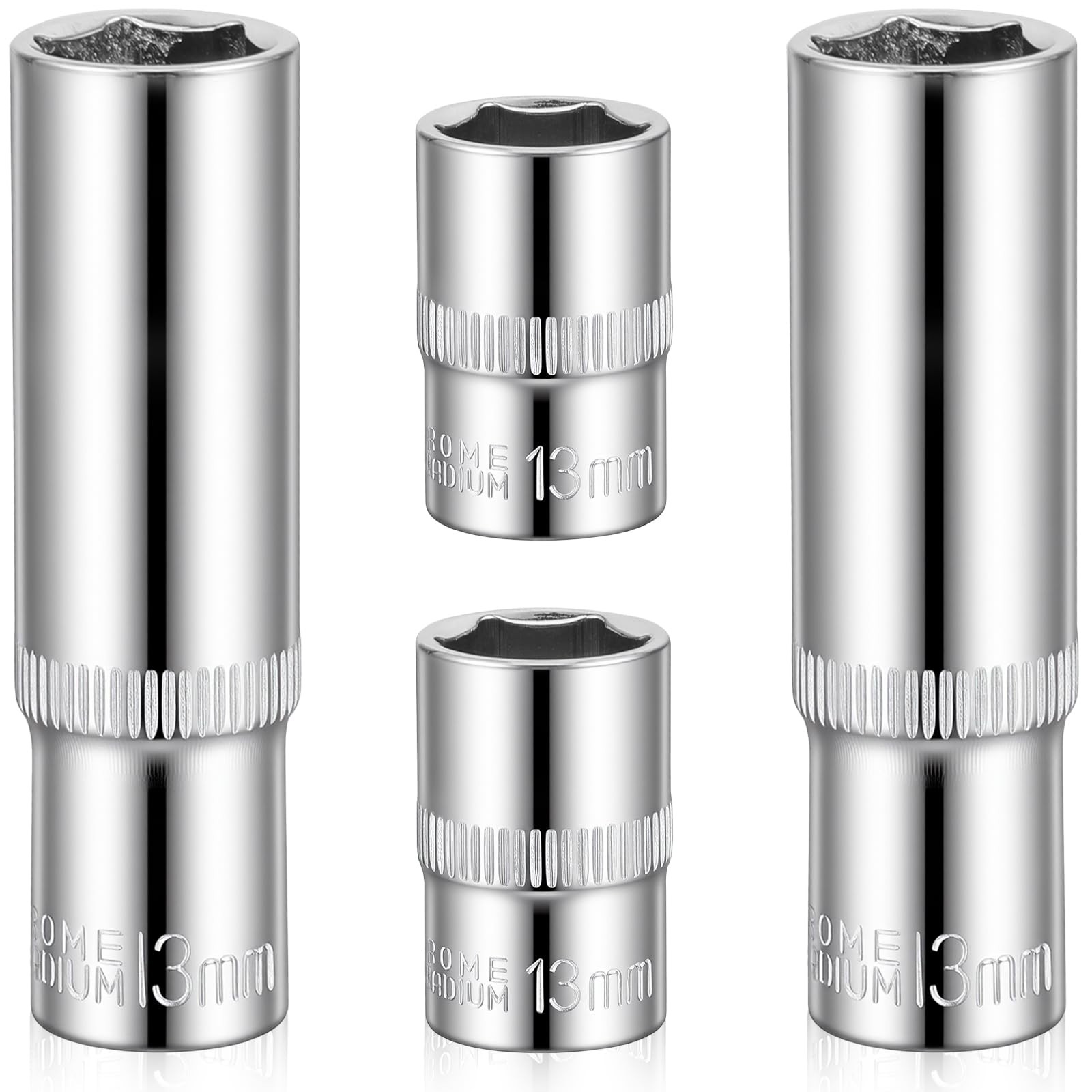 4 Pcs 13mm Socket Set 6 Point, 3/8-In Drive, Deep and Shallow Set...