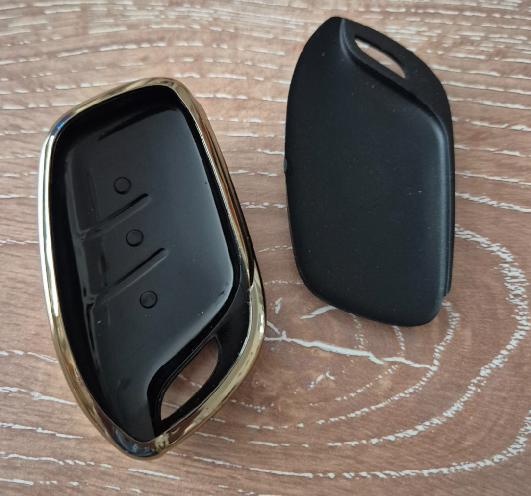 TPU 3 BUTTON CAR REMOTE KEY FOB CASE - BLACK WITH GOLD EDGING