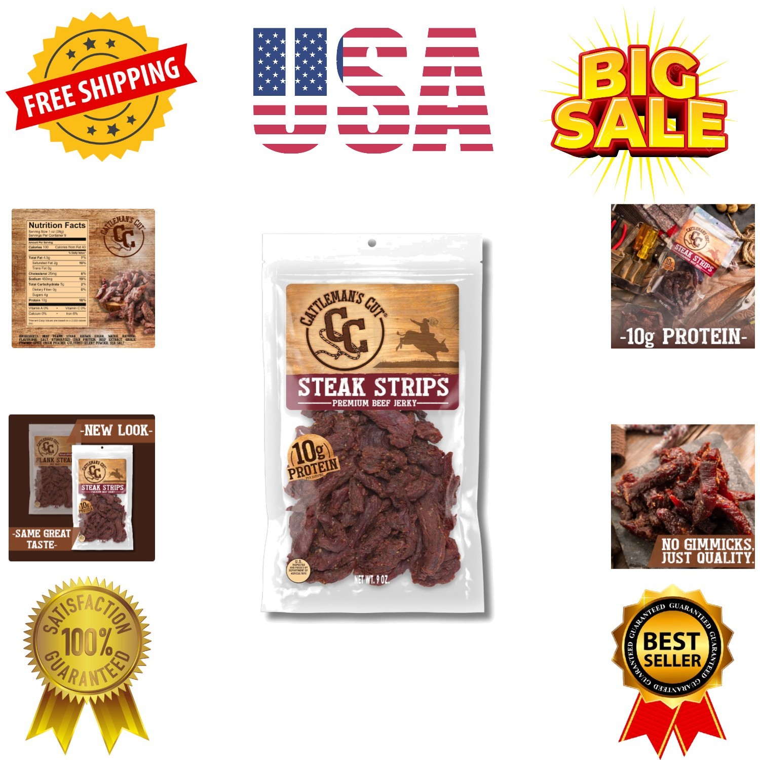 Texas Style Flank Steak Beef Jerky, 9 Ounce
