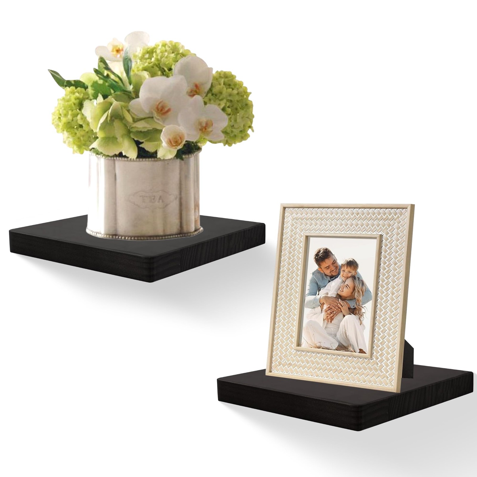Floating Shelves for Wall Set of 2, 8-Inch Solid Wood Square Shelves, Small D...