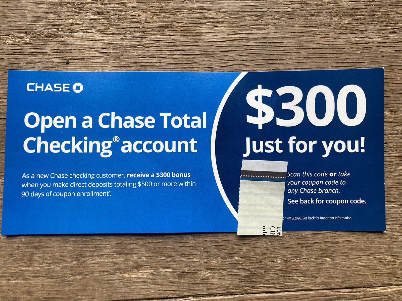 $300 JP Morgan Chase Bonus Offer for New Checking Account Coupon Exp 4/15/2026