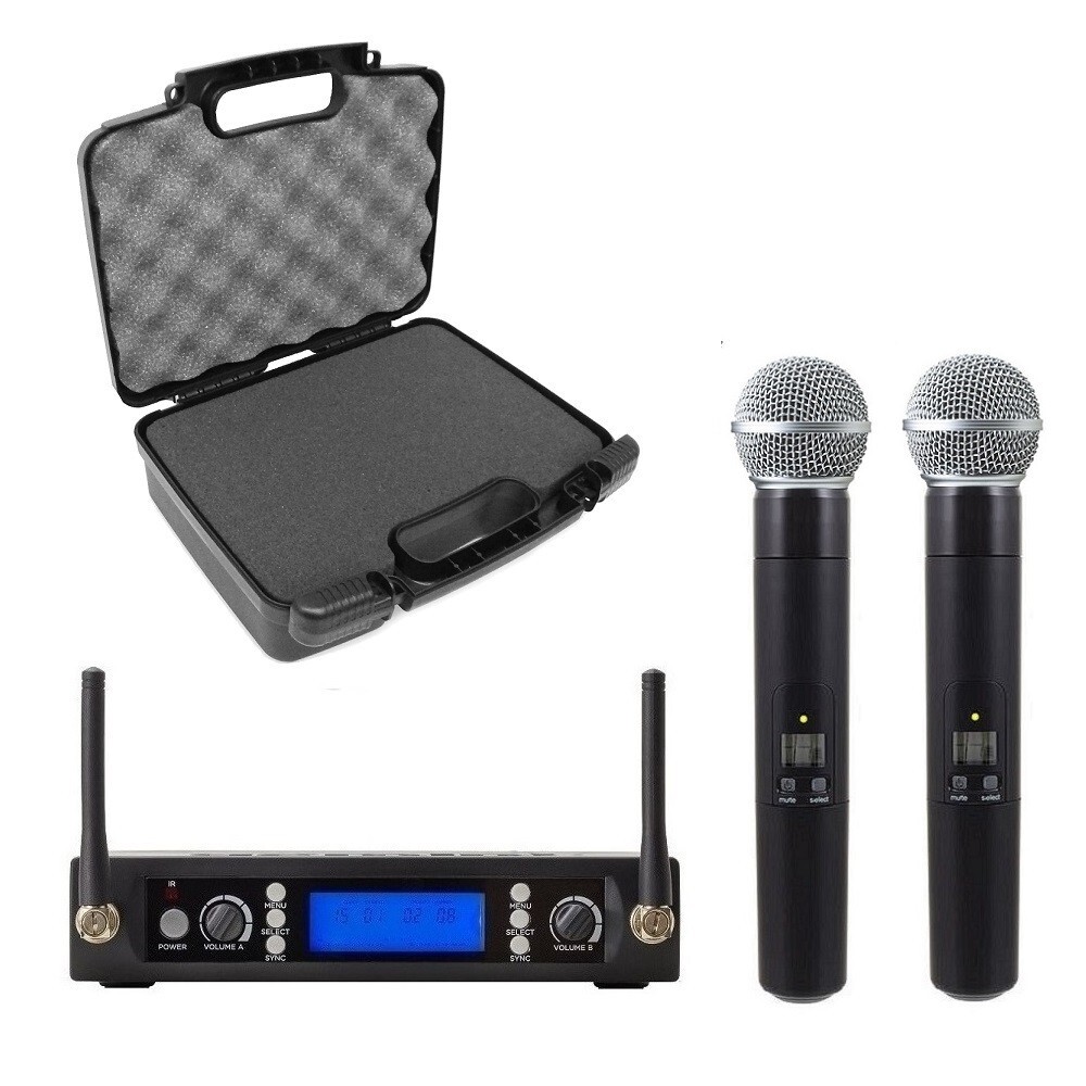 Dual Wireless Microphone System for Vocal Shure SM58 Cordless with Carrying Case