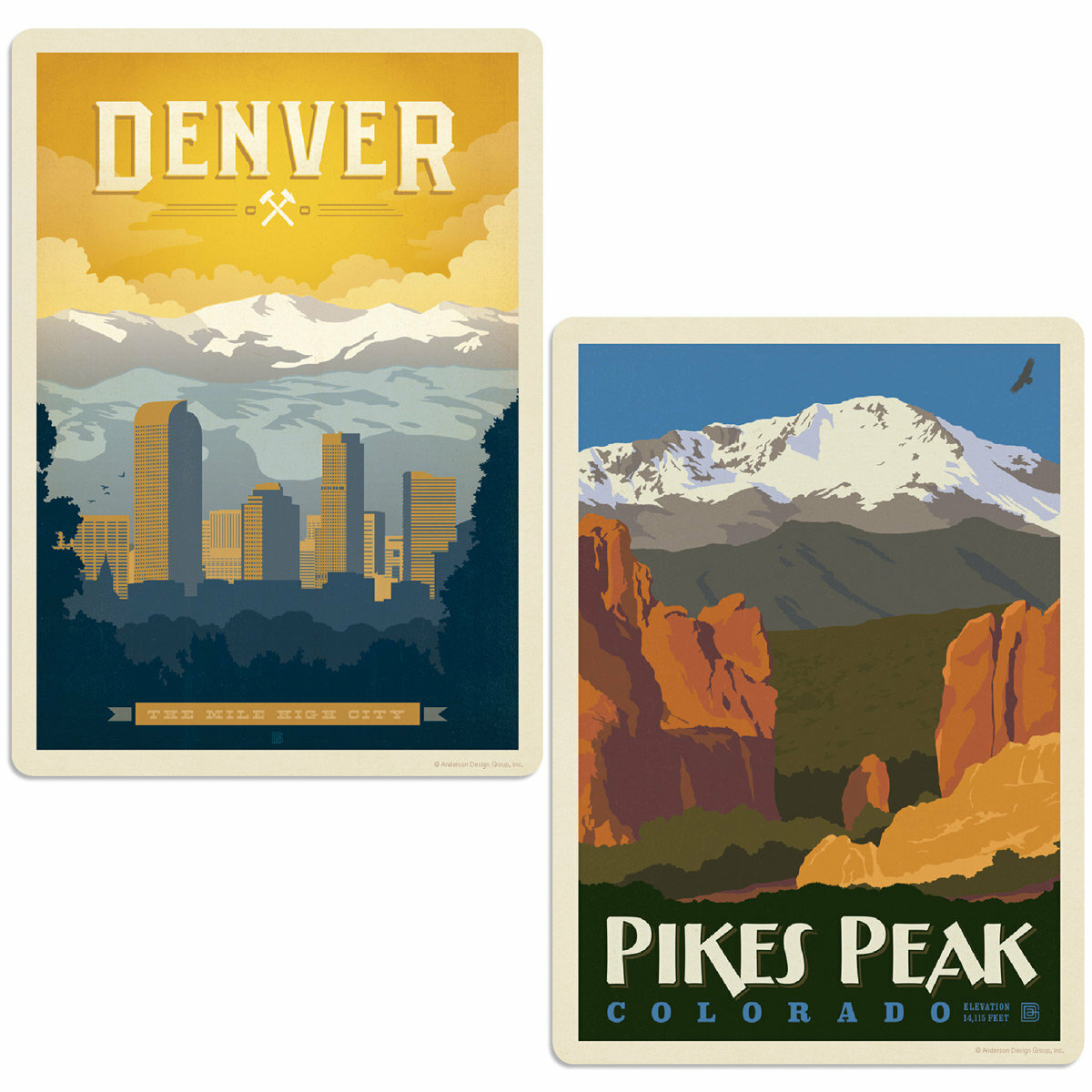 Denver Colorado Pikes Peak Sticker Set of 2 State Pride Luggage Decals