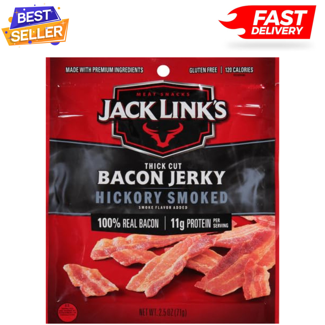 Jack Link's Bacon Jerky, Hickory Smoked, 2.5 oz. Bag - Flavorful Ready to Eat...