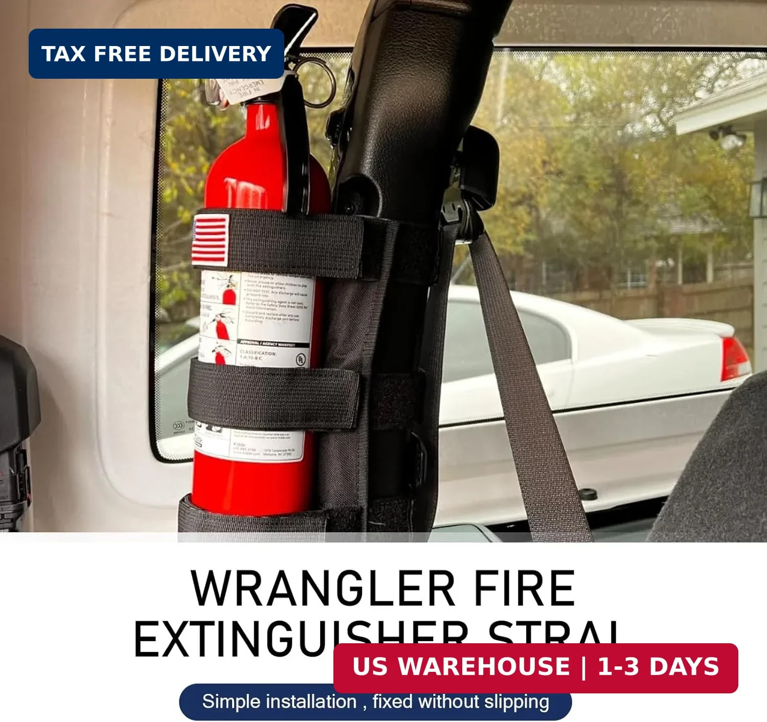 Roll Bar Fire Extinguisher Holder, Adjustable Extinguisher Mount Strap with USA
