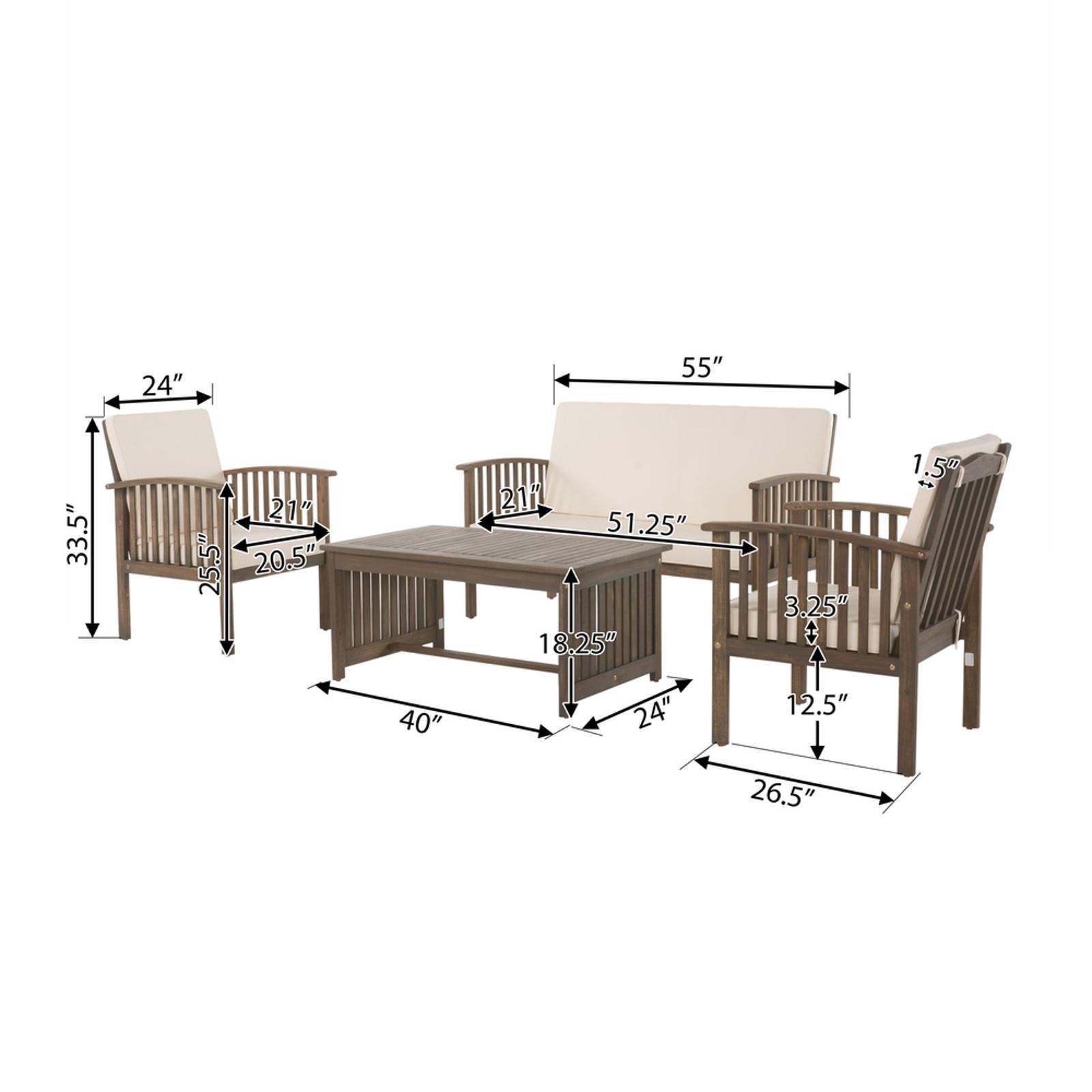 4-Piece Outdoor Chat Set with Acacia Wood Frame, Soft-Toned Cushions, and Sleek