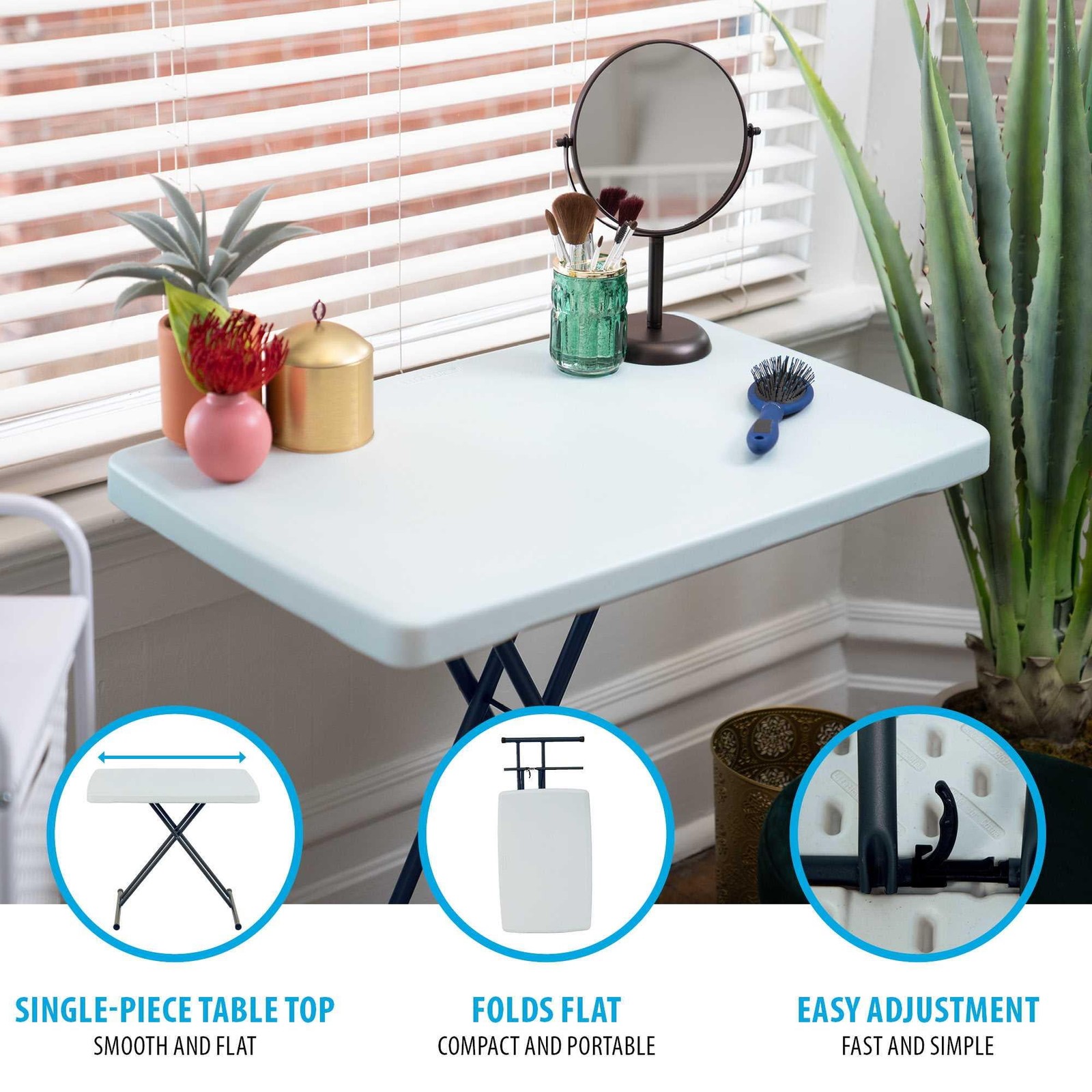 30" Personal Rectangle Folding Table, Indoor/Outdoor, White (28241)