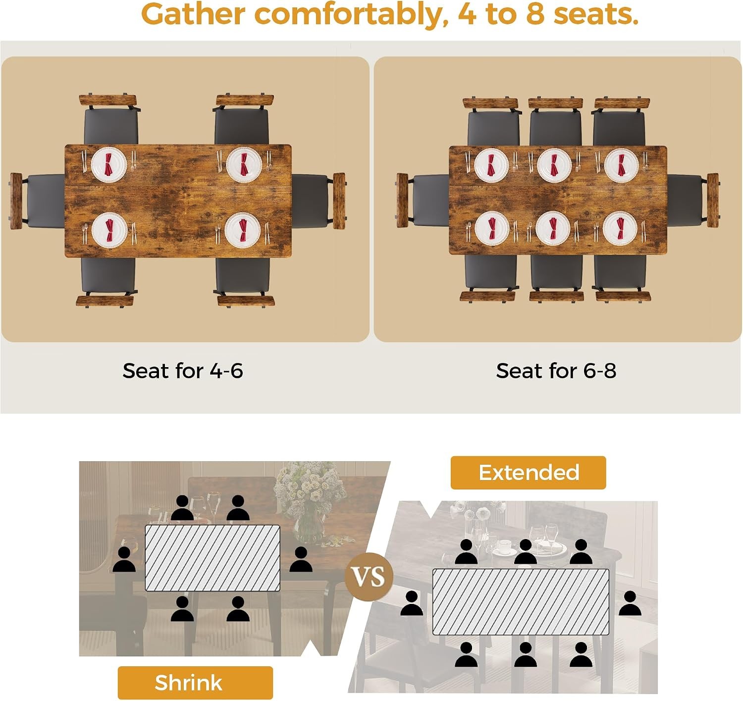 5-Piece 63" Extendable Dining Table W/ 4 Upholstered Chairs Kitchen Table Set