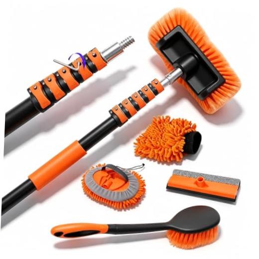 Car Wash Brush with Long Handle, Car Wash Kit with 4-12FT Telescoping