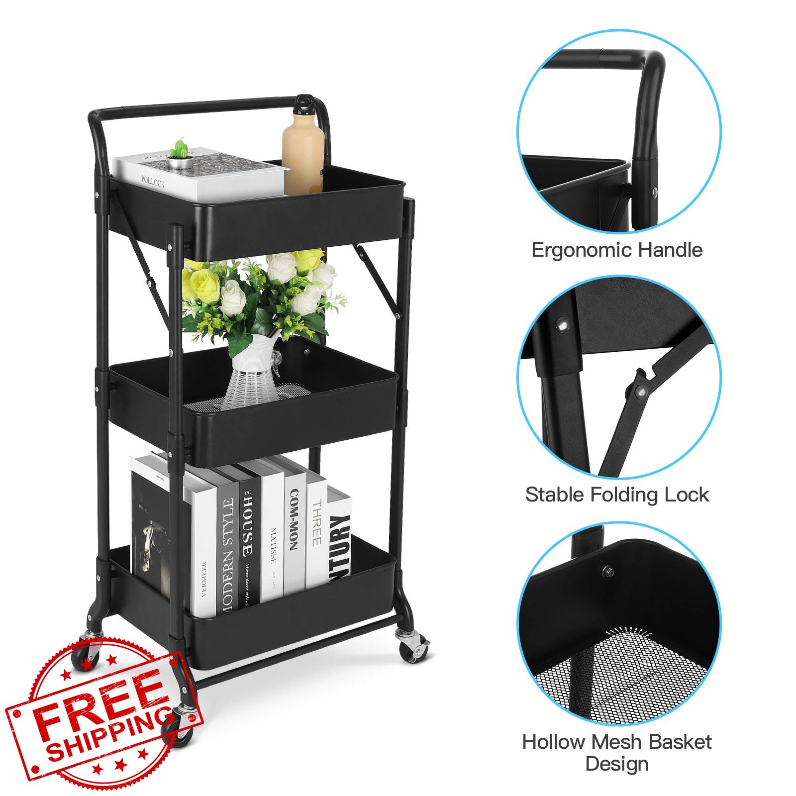 johgee Black metal utility cart