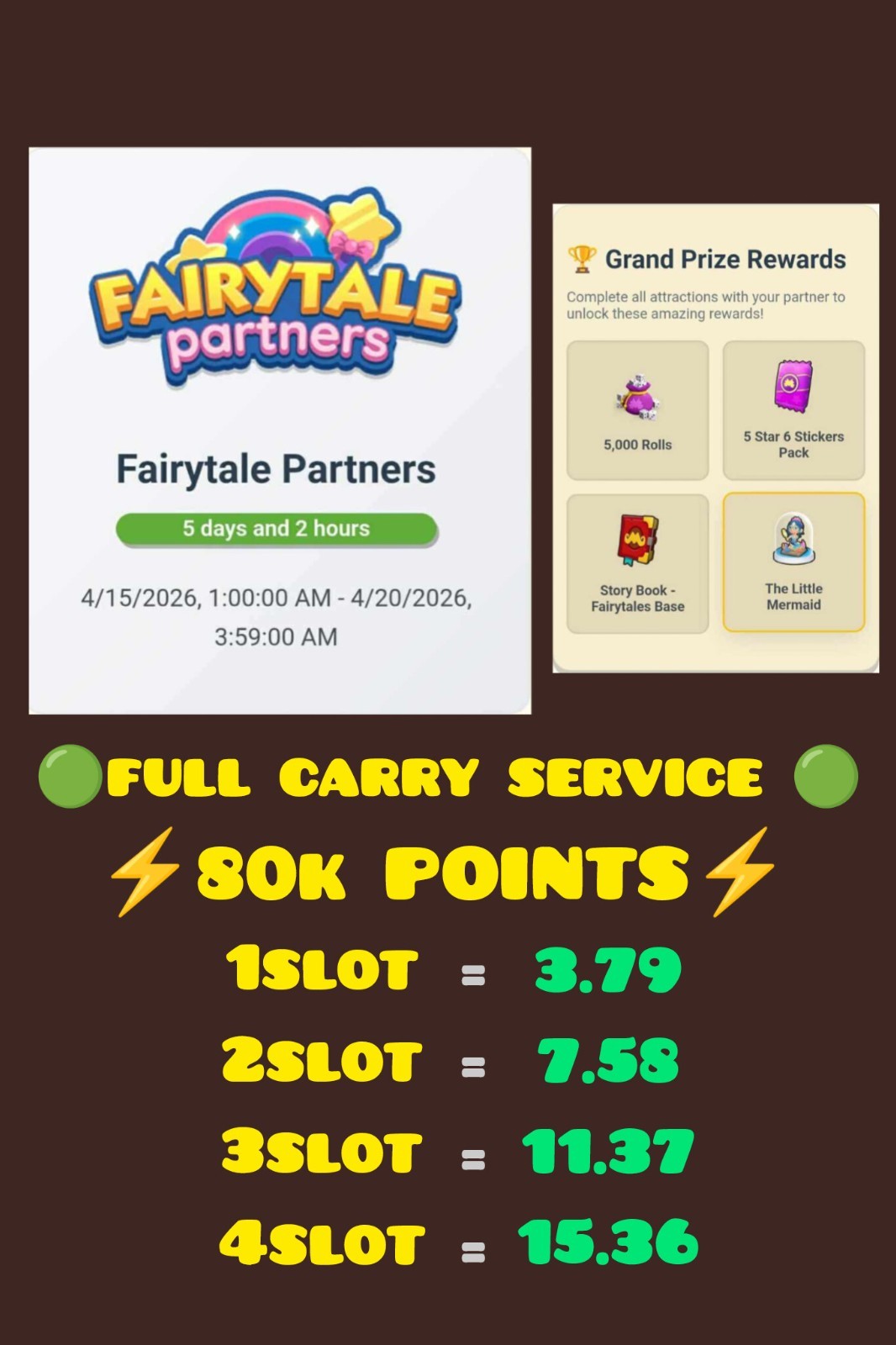 Partners Event Fairytale monopoly G-O💥 Full Carry service 80k points⚡Fastest