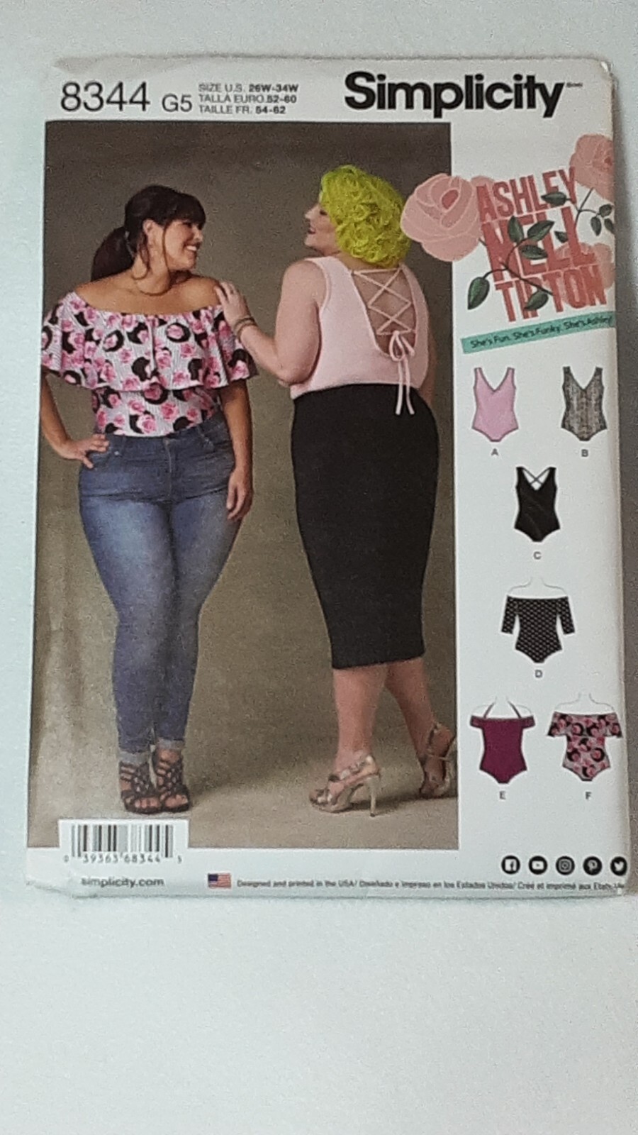 Simplicity 8344 womens 26 - 34 knit bodysuit Ashley Nell Typton NIP