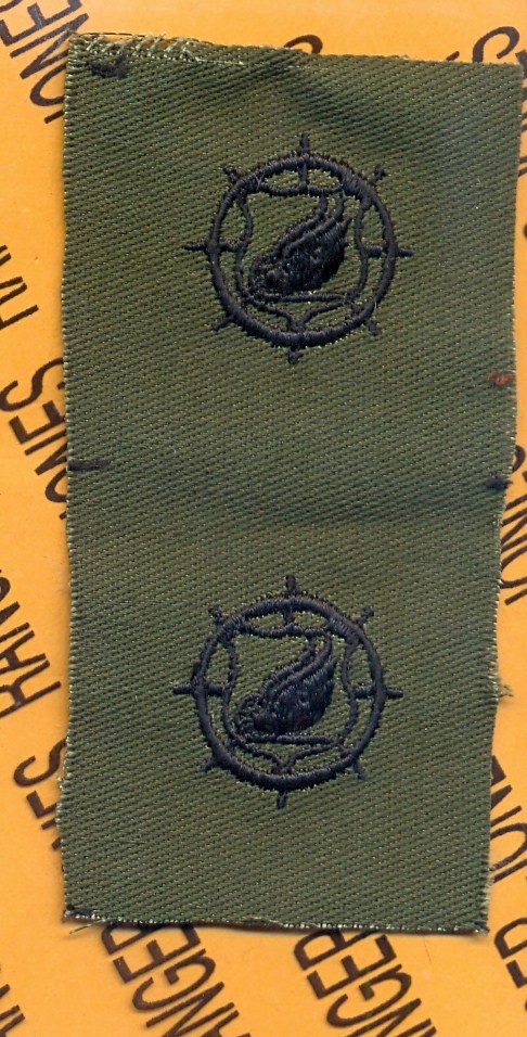 US Army Transportation Corps Branch OD Green & Black sew on patch set
