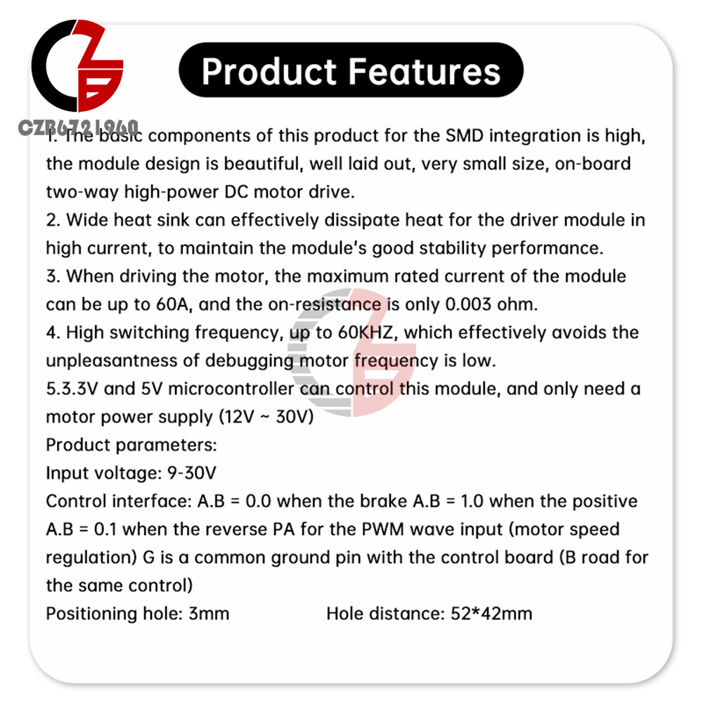 9V-30V 60A Dual PWM DC Motor Driver Module High Power H-Bridge Speed Controller