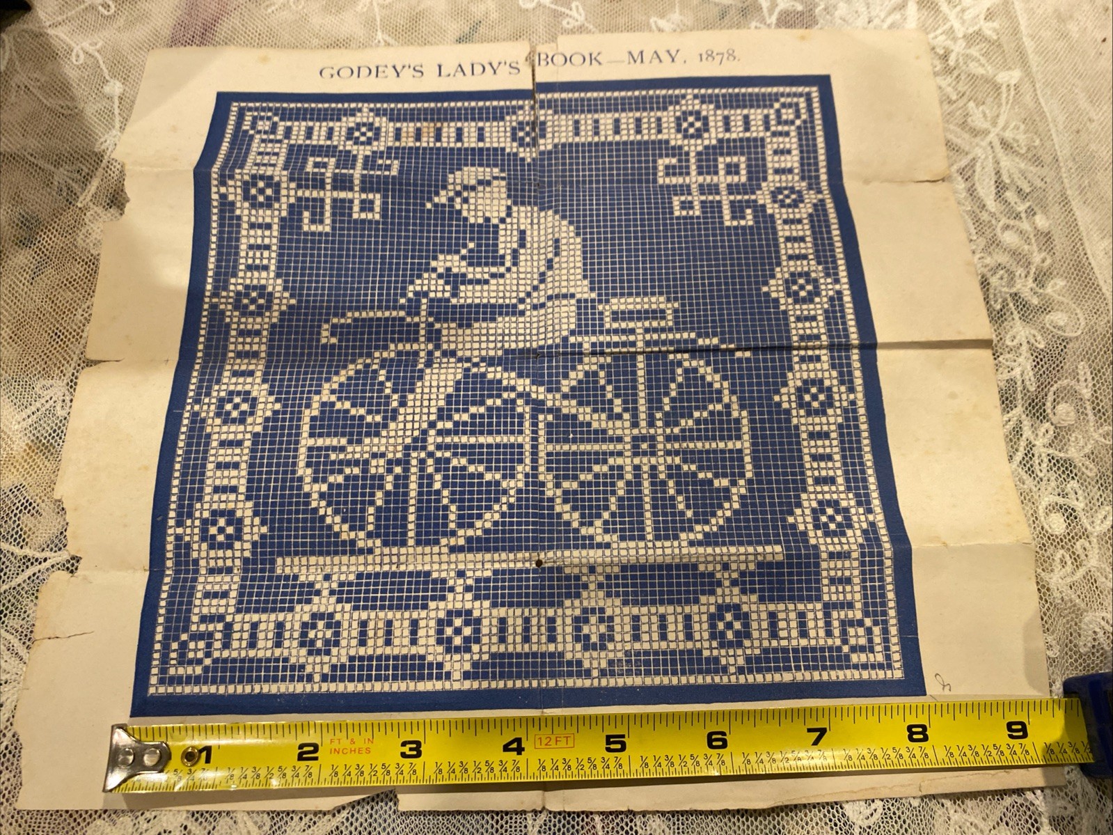 Original 1878 Victorian Godey's Lady's Book Bicycle Needlepoint Design Pattern