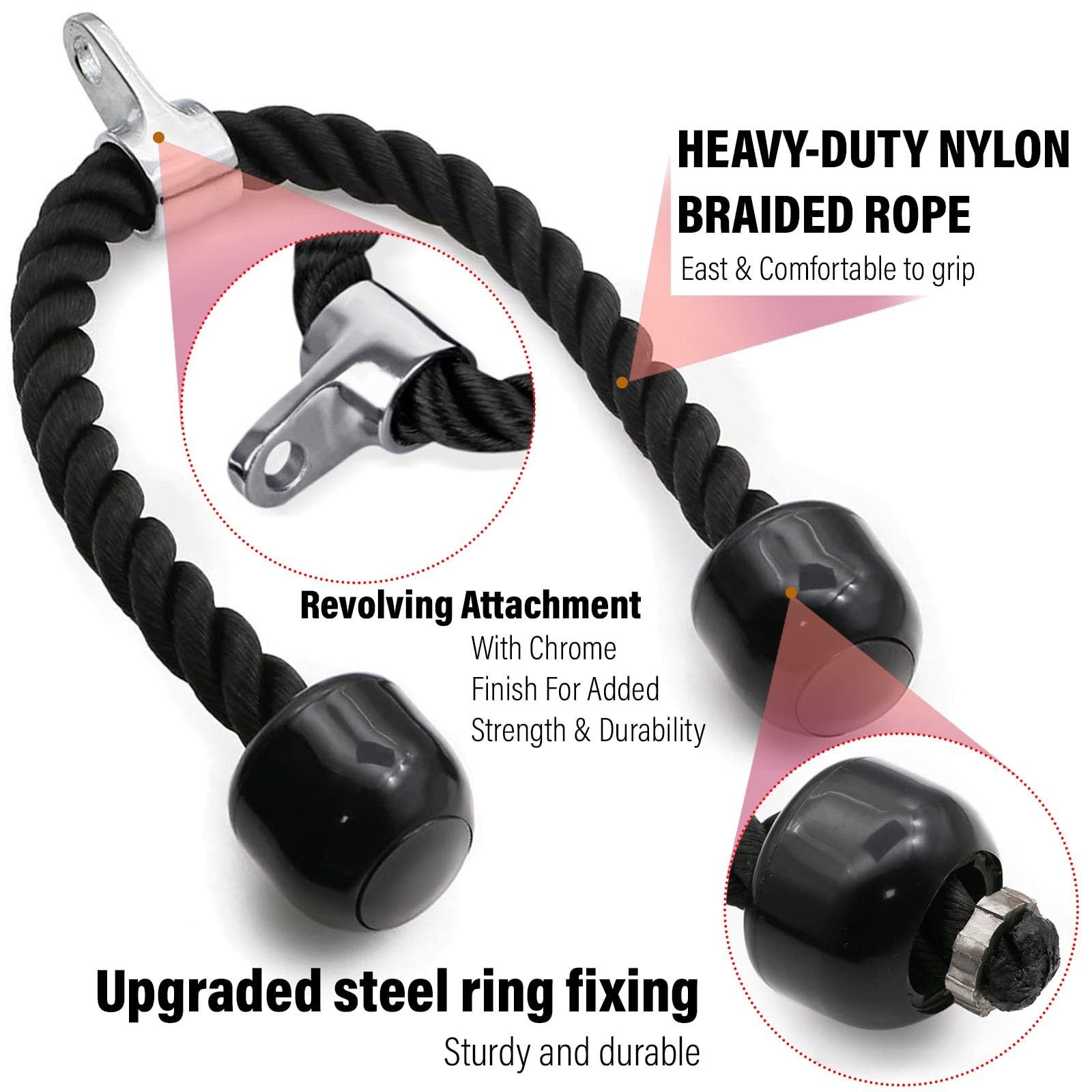 27 inches Tricep Rope, Tricep Pull Down Rope for Cable Machine, Cable Attachm...