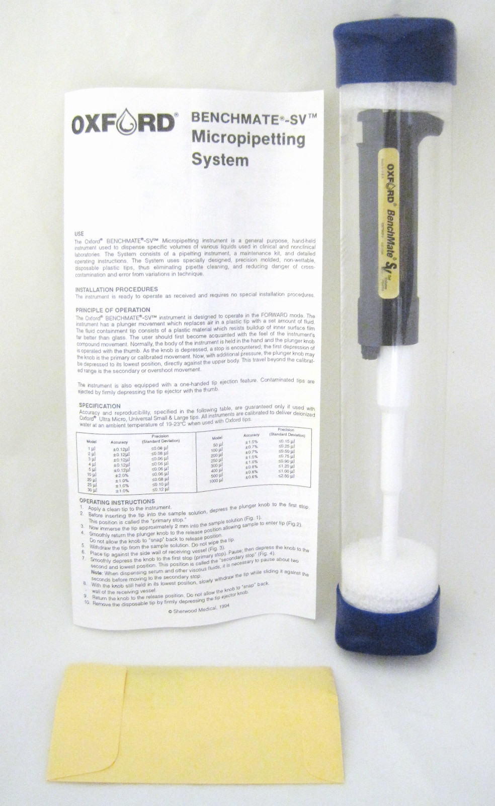 NEW 200uL FIXED VOLUME PIPETTE Oxford BenchMate SV Precision Sampler MADE IN USA