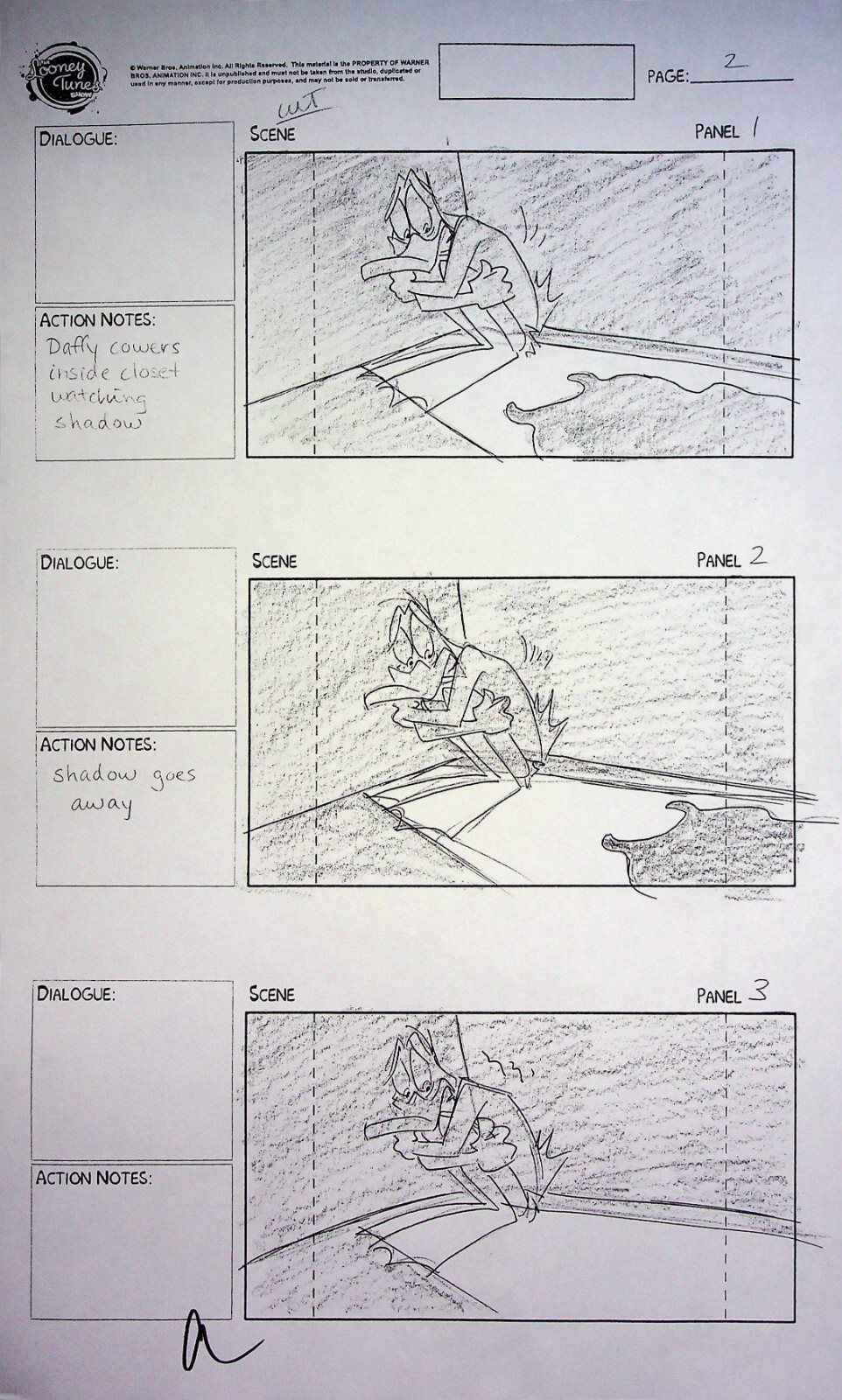 New Looney Tunes 2015 Signed AMBER HOLLINGER Production Storyboard Copy Page