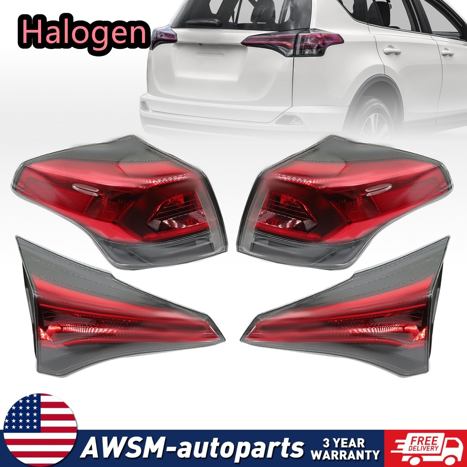 Tail Lights For 2016-2018 Toyota RAV4 Left and Right Outer Inner Set of 4PCS New