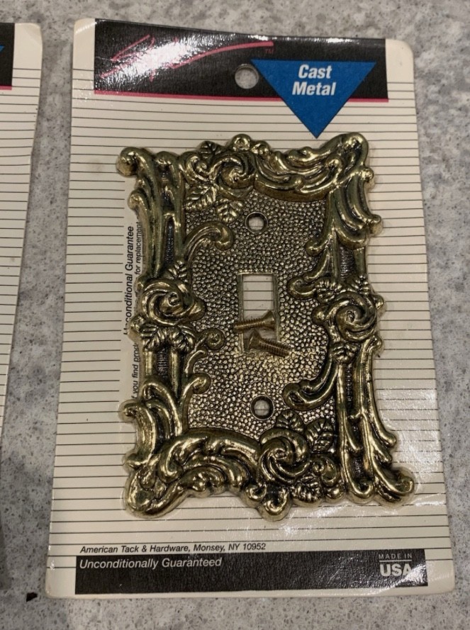 VTG 1967 American Tack Cast Metal Light Switch Cover Plate GOLD Floral USA