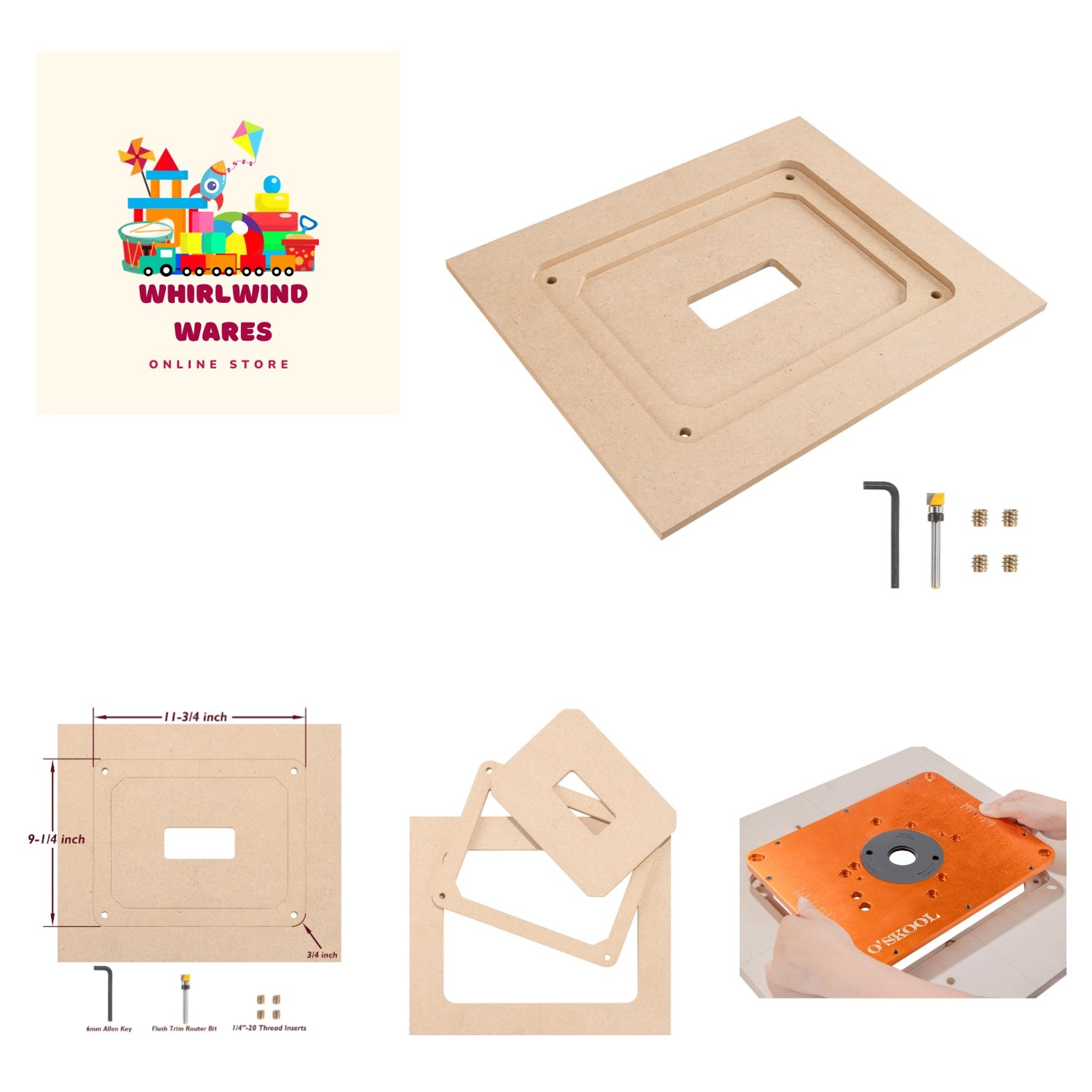 Router Table Insert Plate Template Kit – Includes MDF Routing Template, Threa...