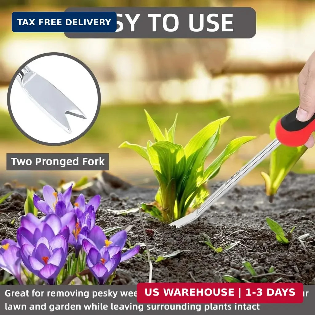 Weed Puller Tool, Dandelion Weeder Puller Tool with Soft Handle, Two-Pronged For