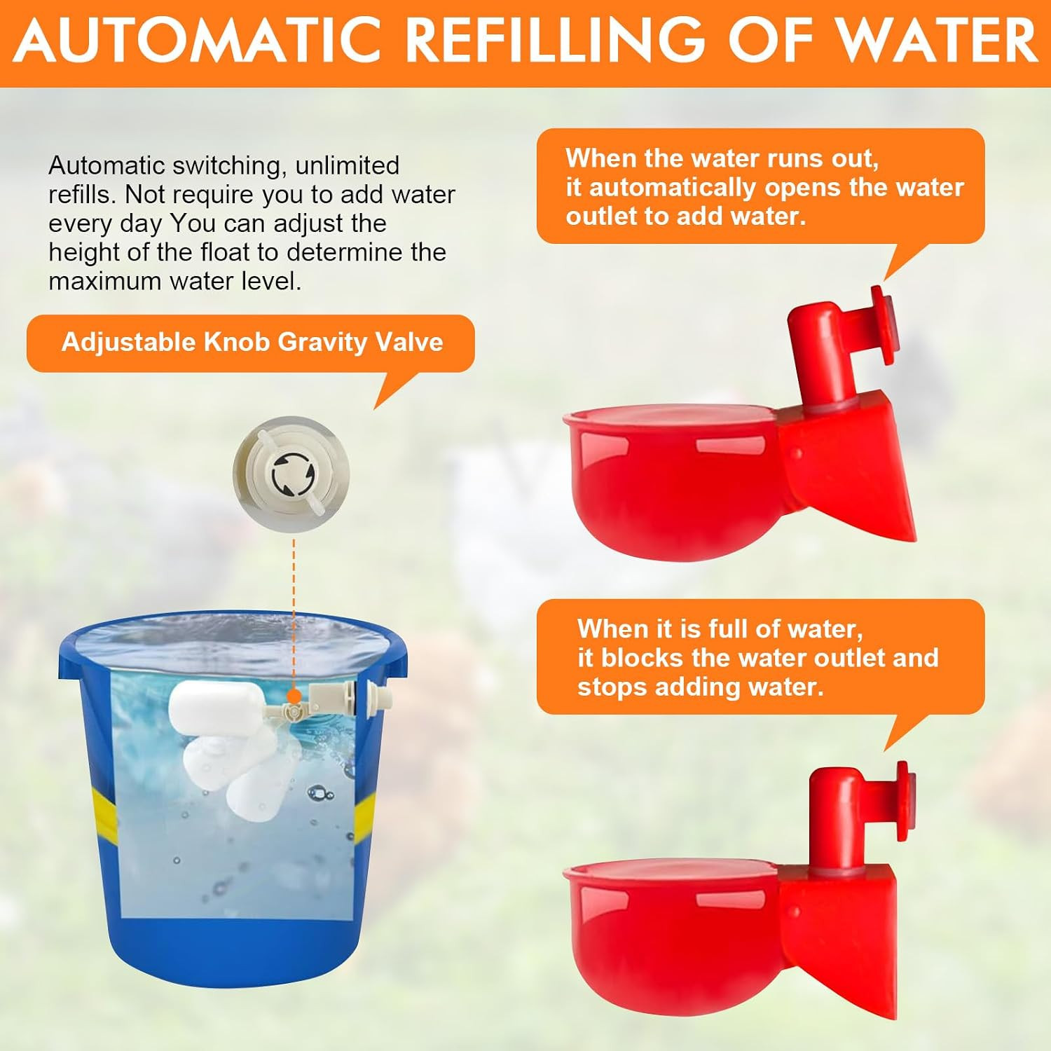 Automatic Chicken Waterer System with PVC Pipeline, Water Cups, Float Valve and