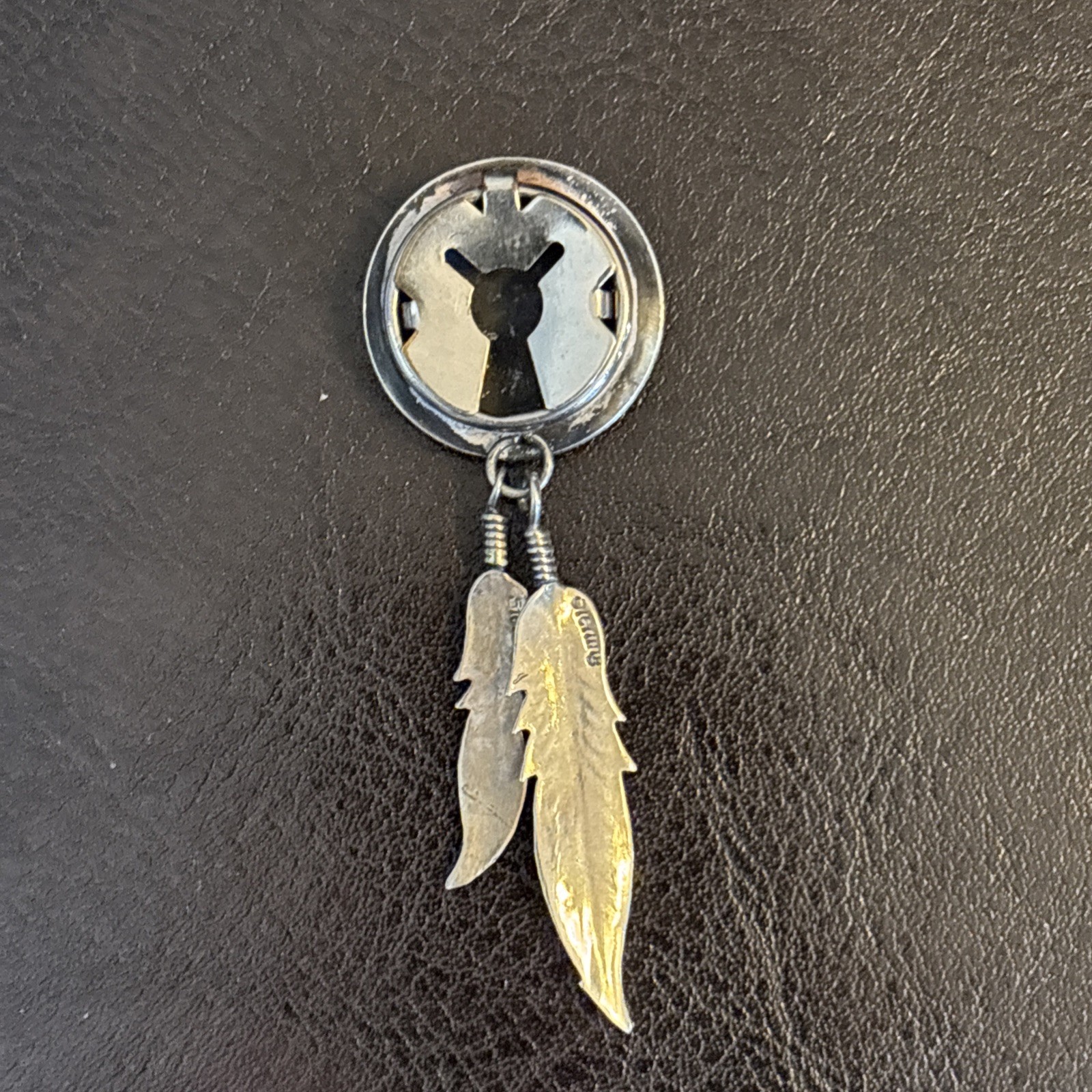 Sterling Silver Concho Button Cover With Dangling Silver Feathers