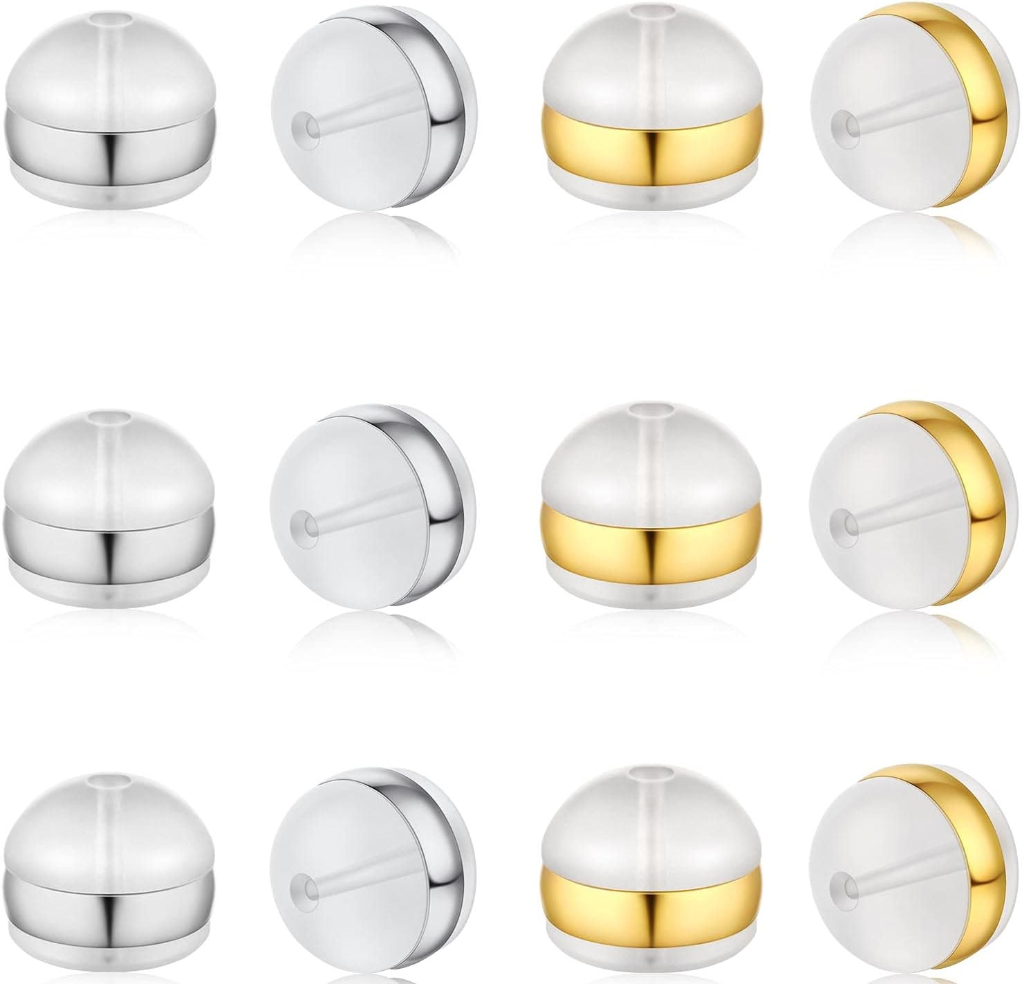 12Pcs Soft Silicone Earring Backs for Studs Silver&Gold Belt Rubber Earring Back