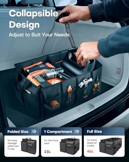 Trunk Organizer - Car Organizer, Foldable Trunk Medium (2 Compartments) Black