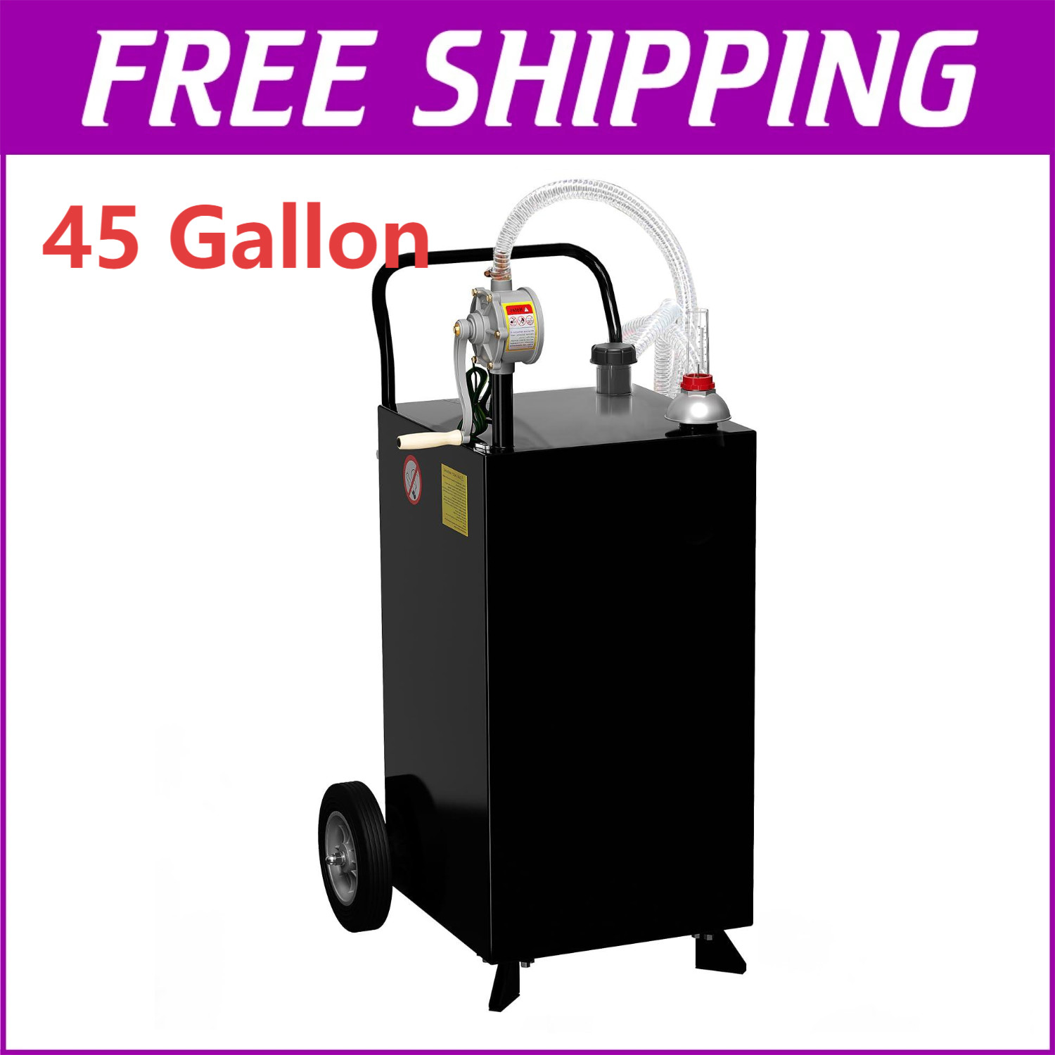 ⭐45 Gallon Fuel Gas Caddy Storage Tank w/ Wheels & Manual Transfer Pump & Hose