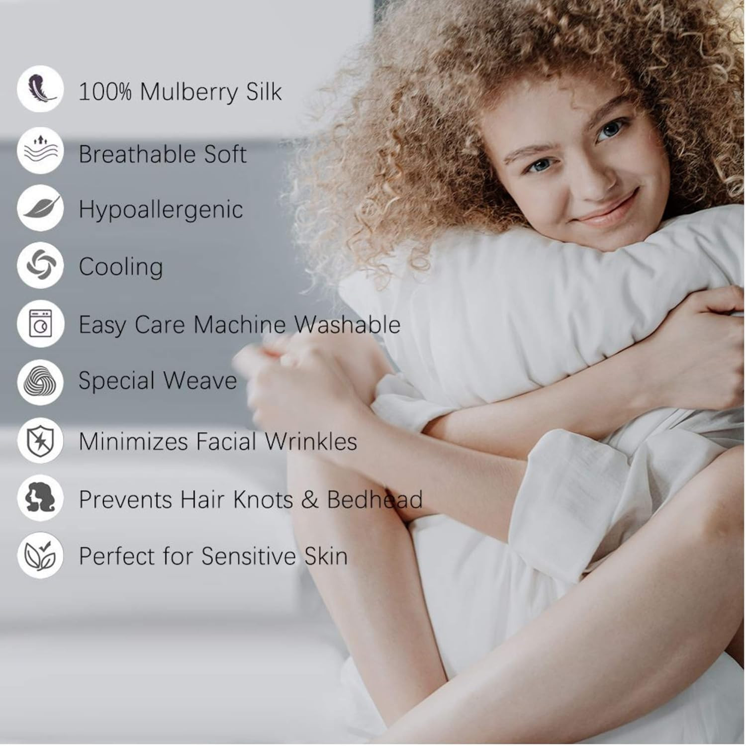 100% Silk Pillow Cases 2 Pack, Mulberry Silk Pillowcase for Hair and Skin with H