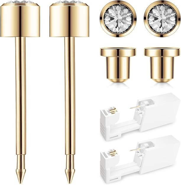Ear Piercing Kit Gold 4mm with Safety Back Disposable Ear Piercing Gun Kit 2