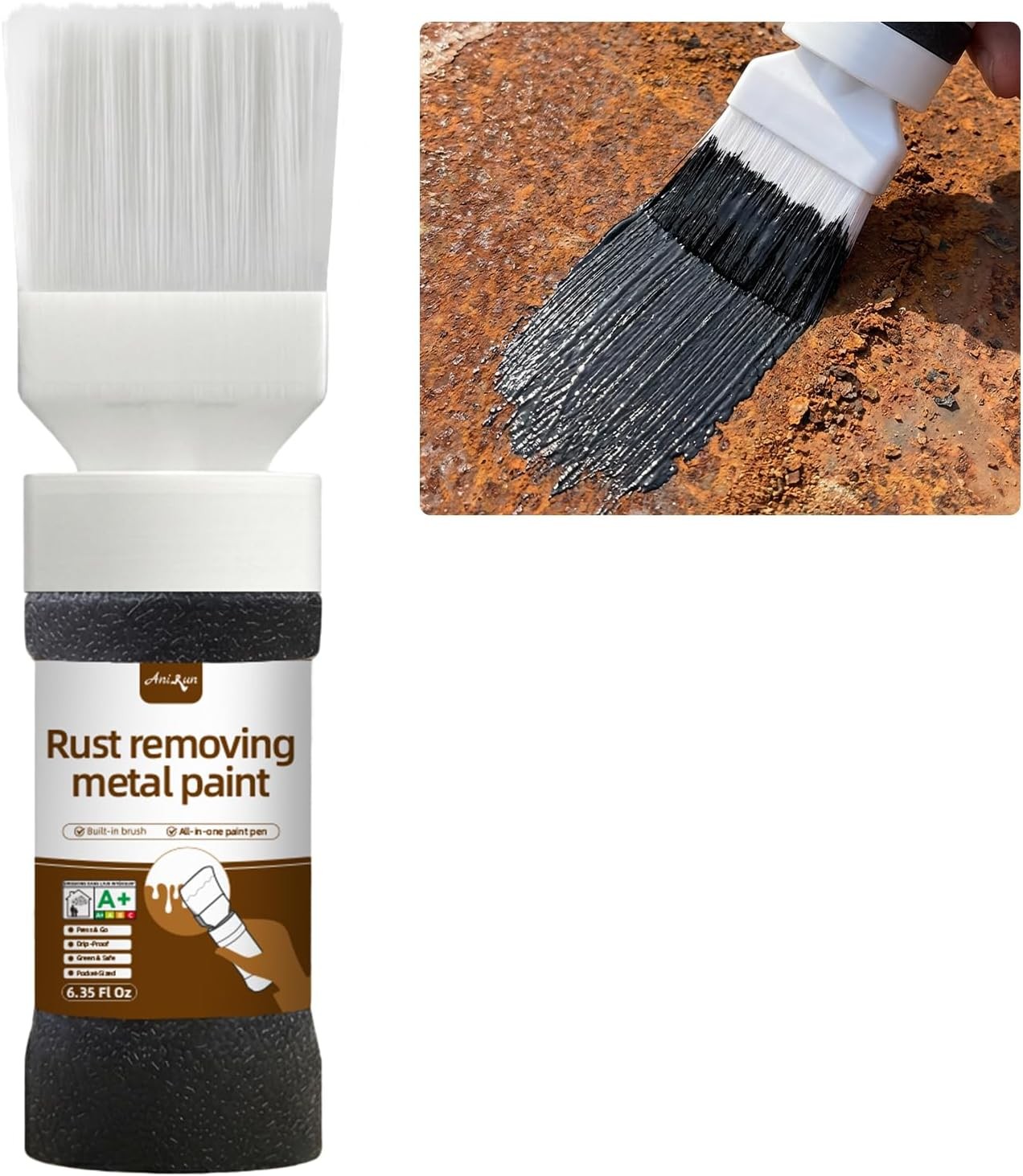 Black 2-in-1 Rust Converter & Inhibitor Paint for Metal - 6.35 Fl Oz