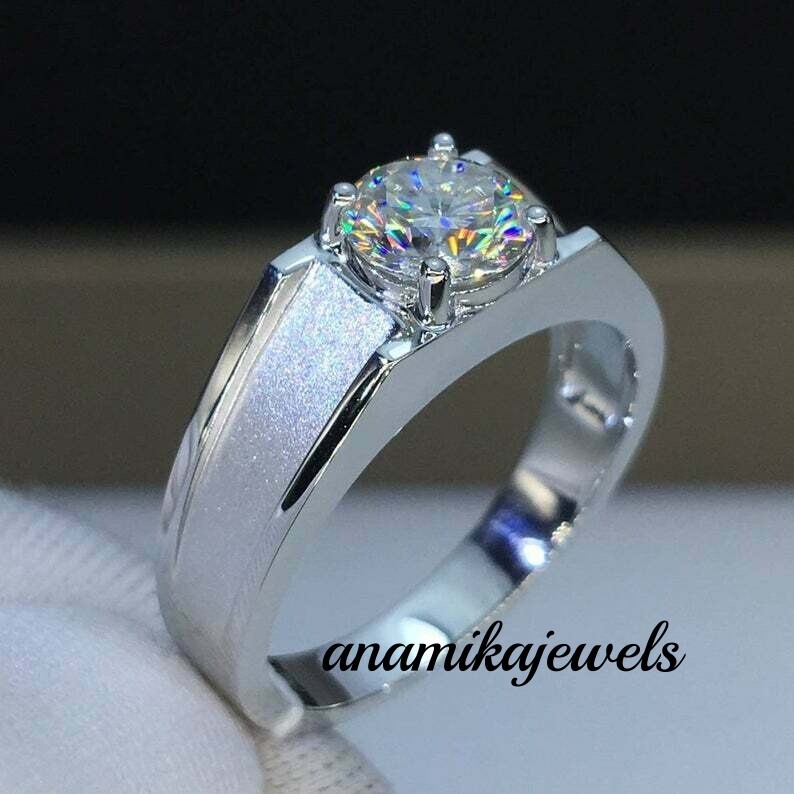 1.95CT Round Lab-Created Diamond Solitaire Men's Wedding Ring 14K White Gold FN